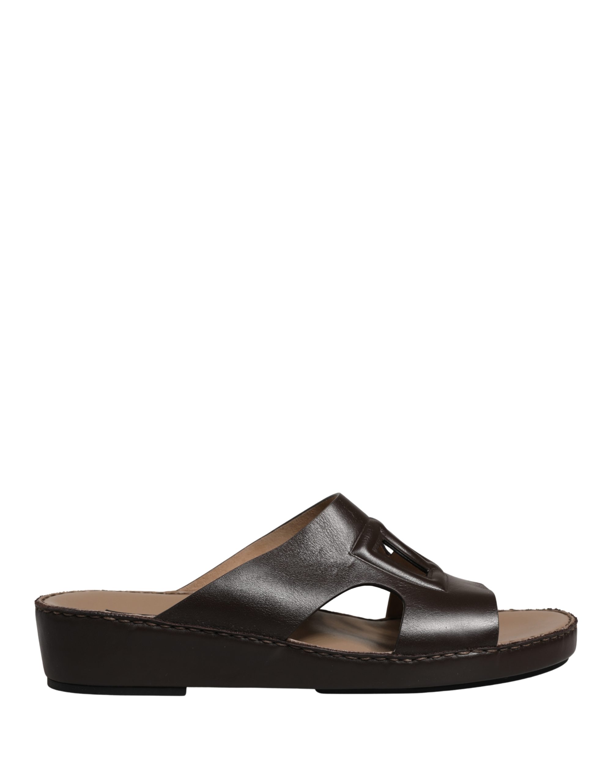 Brown Leather Cutout DG Logo Sandals Shoes