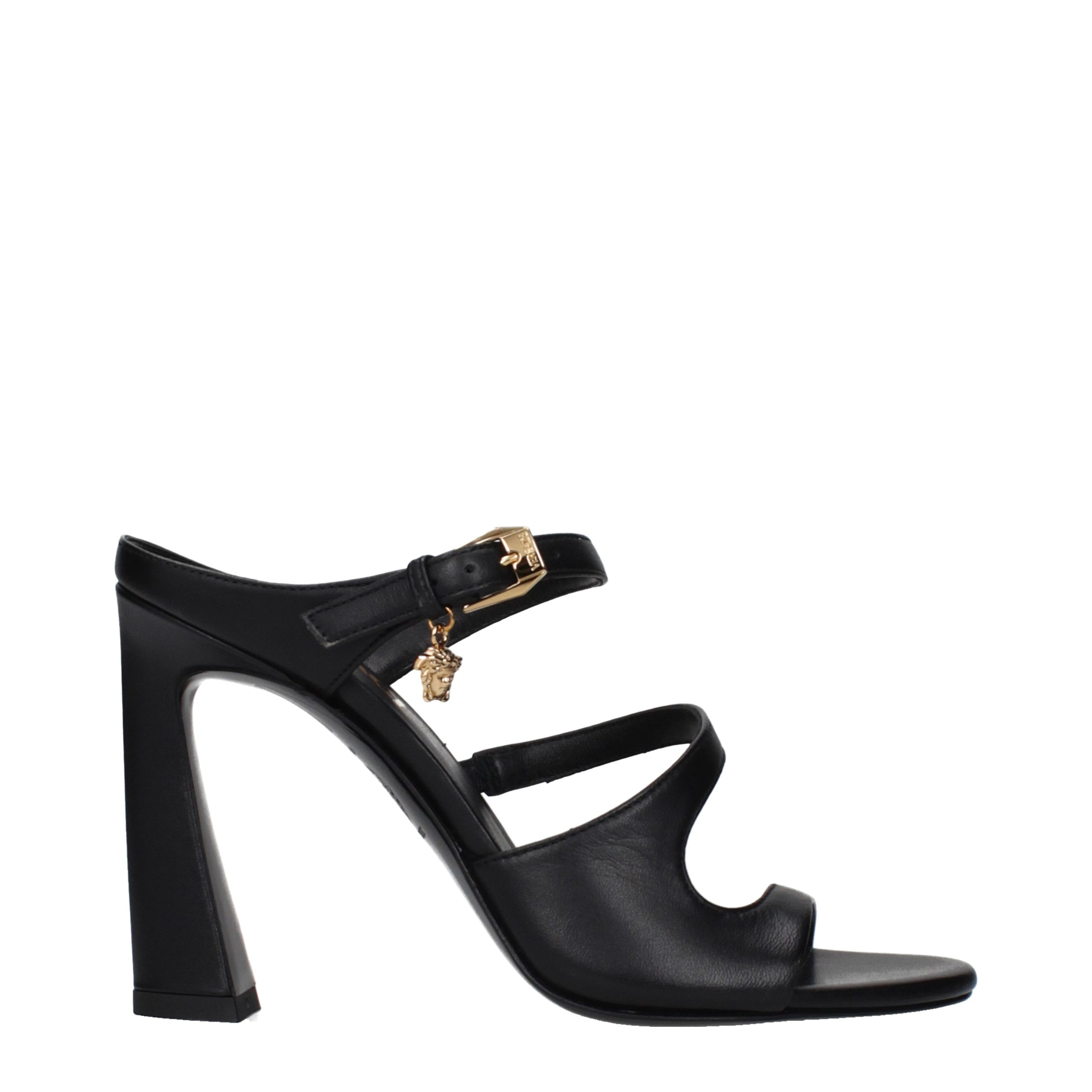 Black Leather Stiletto Heel Sandals