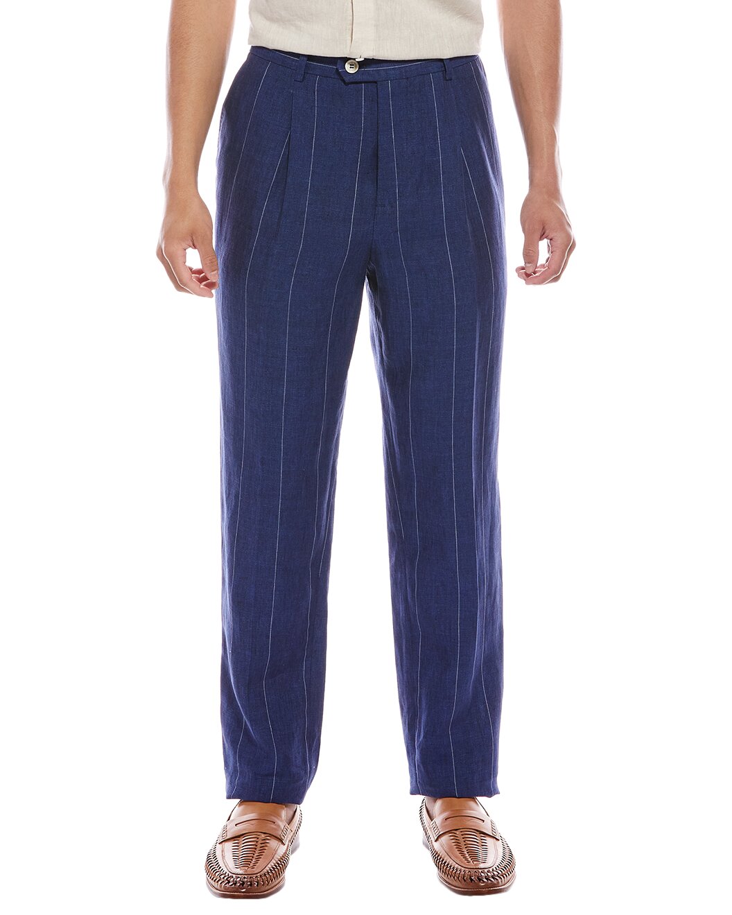 Blue Linen Casual Pants