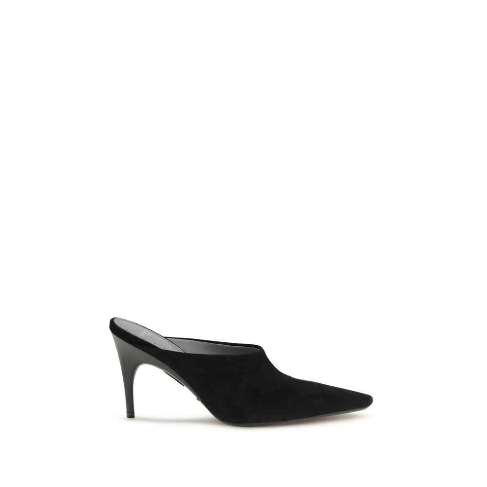 Black Suede Leather Mules