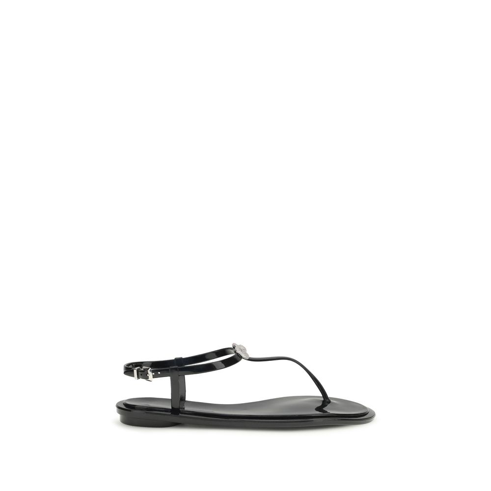Black Rubber Flat Sandals