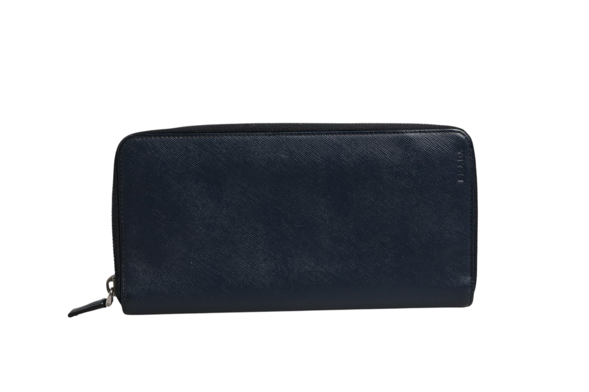 Navy Oliver Embossed Leather Zip-Around Wallet