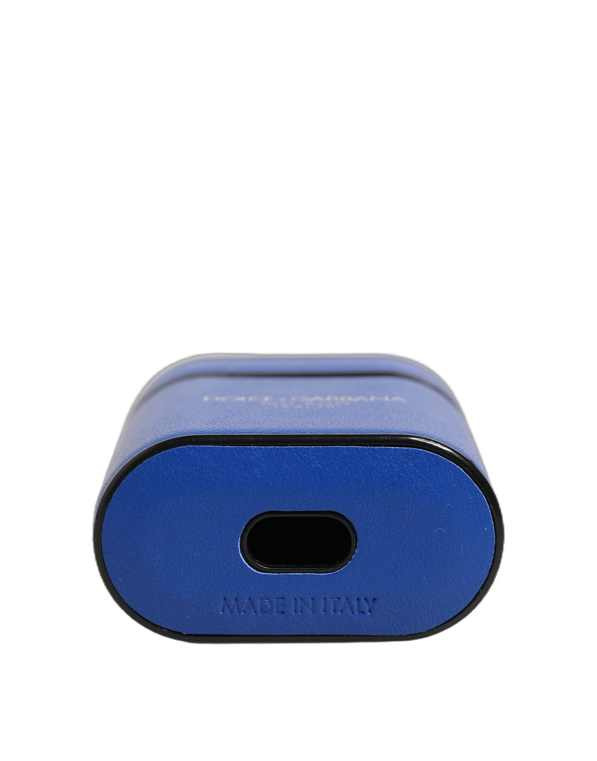 Dolce & Gabbana Blue Calf Leather Logo AirPods Case with Flip Holder Strap