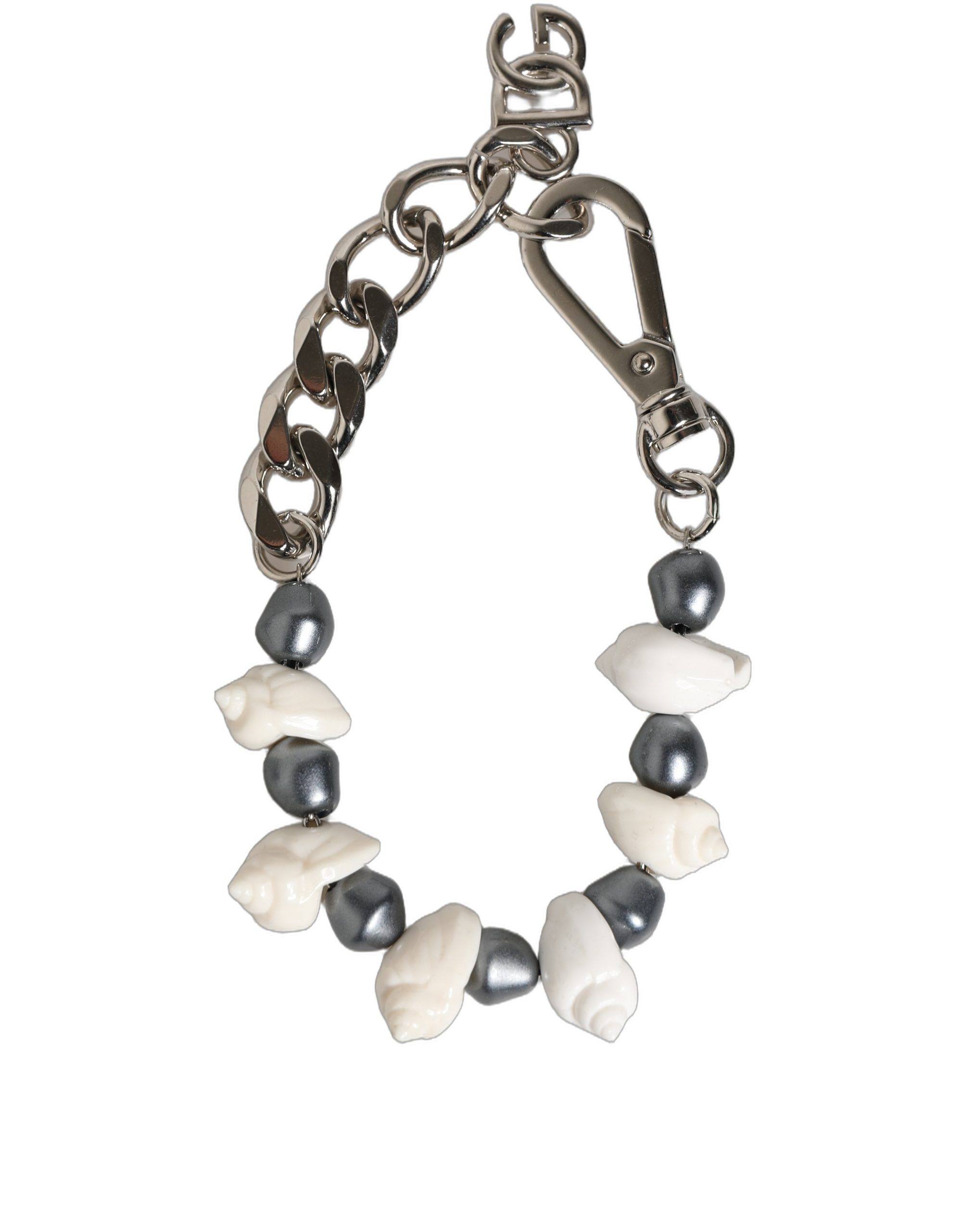Silver Tone Brass Beaded Shell DG Logo Pendant Bracelet