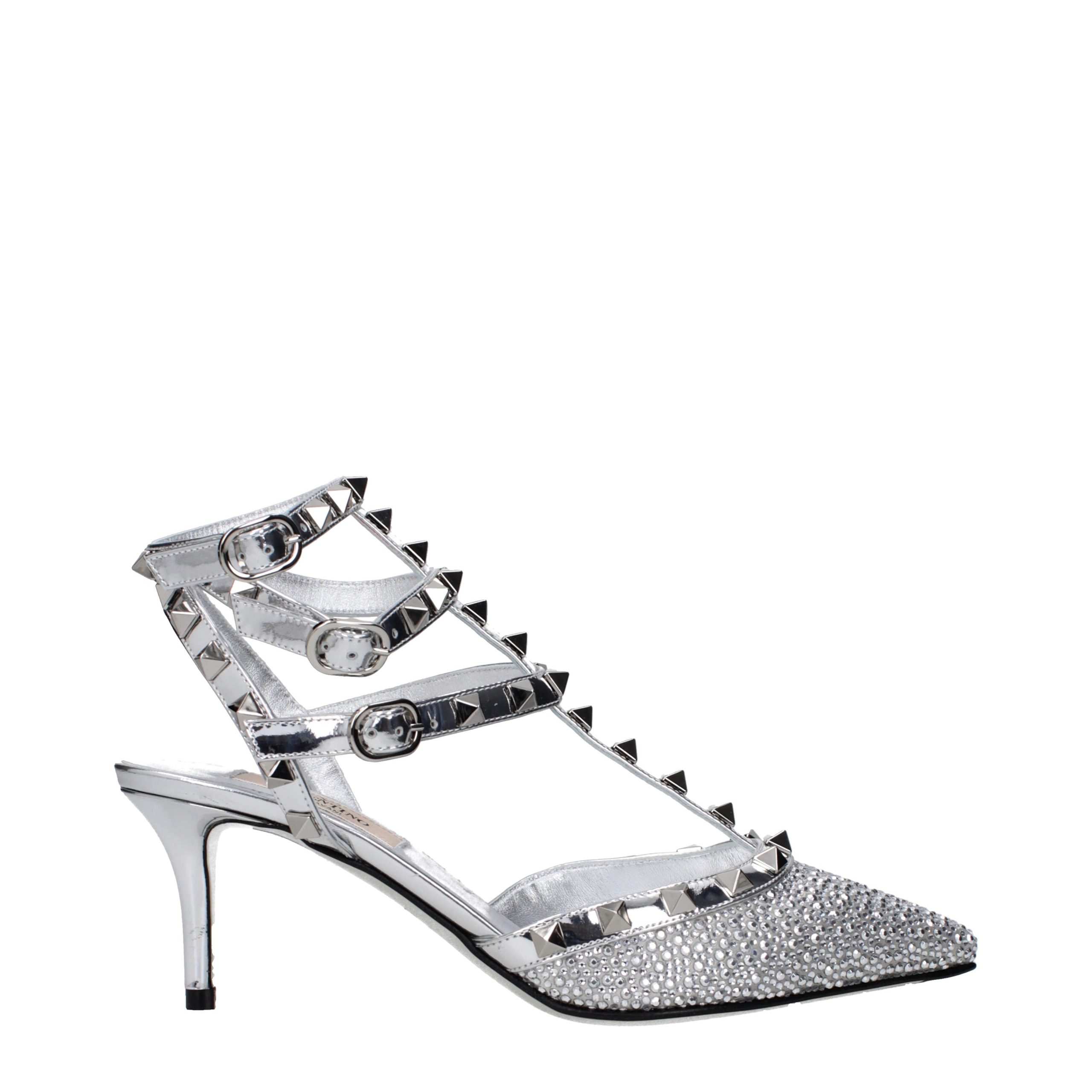 Gray Leather Stiletto Heel Sandals