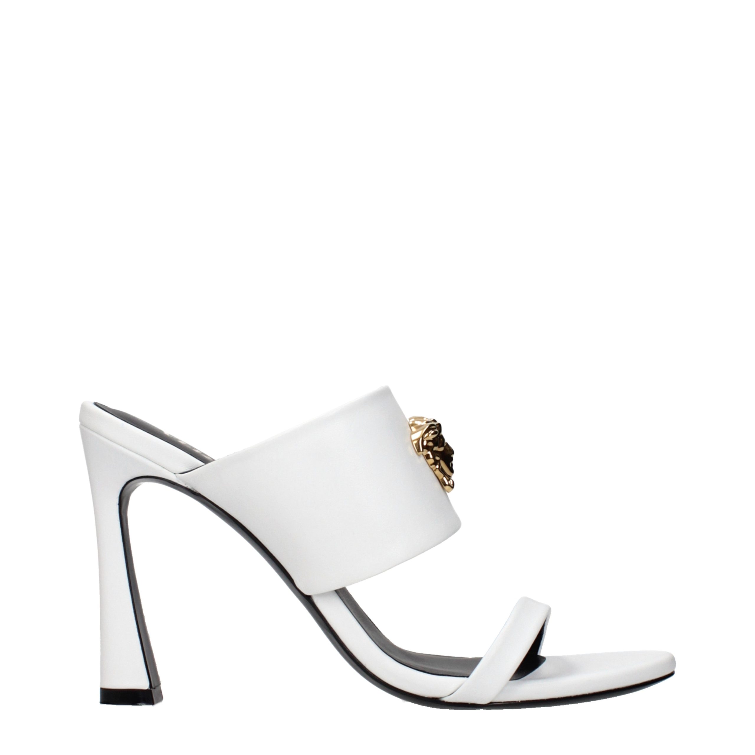 White Leather Stiletto Heel Sandals