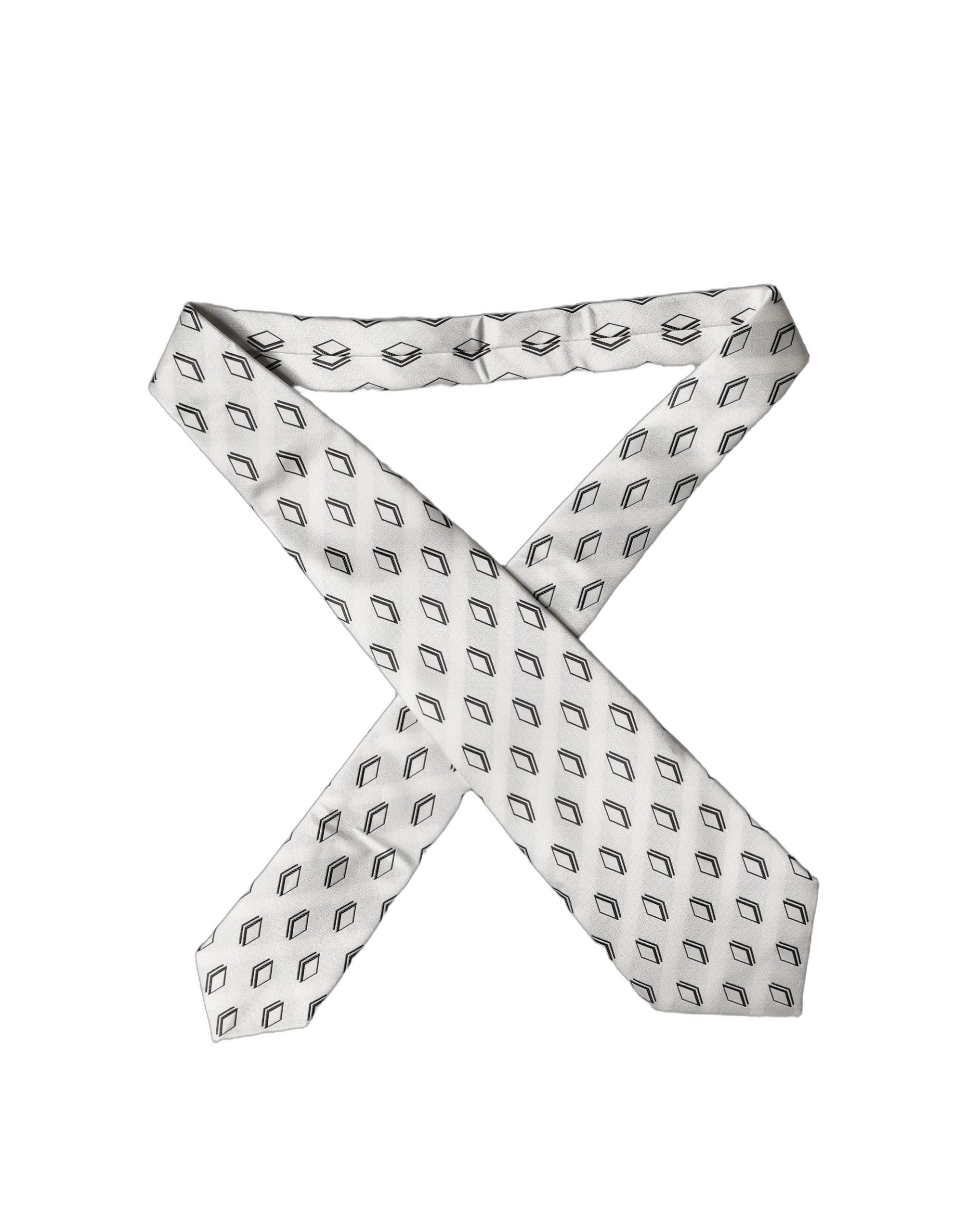 White Patterned Silk Adjustable Women Tied Necktie Tie