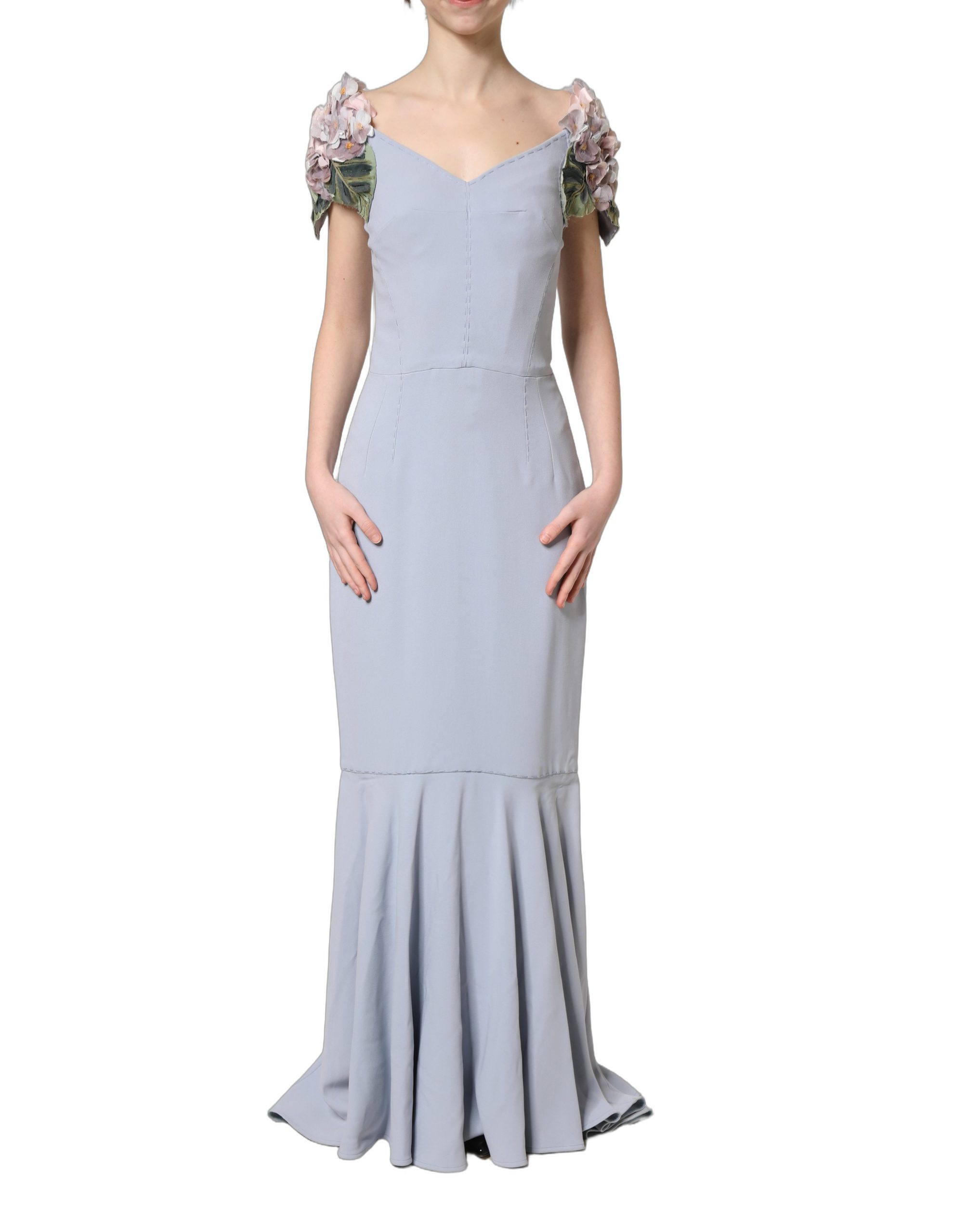 Light Blue Hydrangea Embellished Cap Sleeve Dress