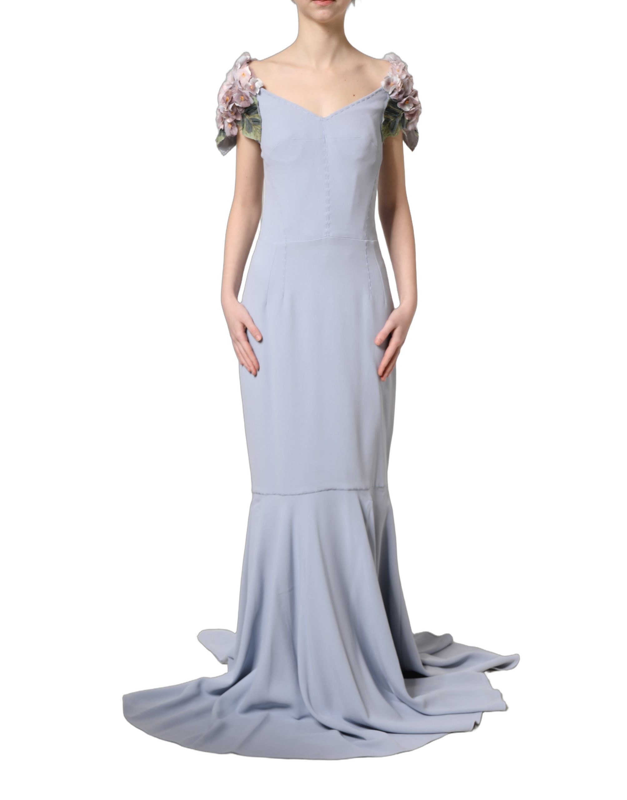 Light Blue Hydrangea Embellished Cap Sleeve Dress