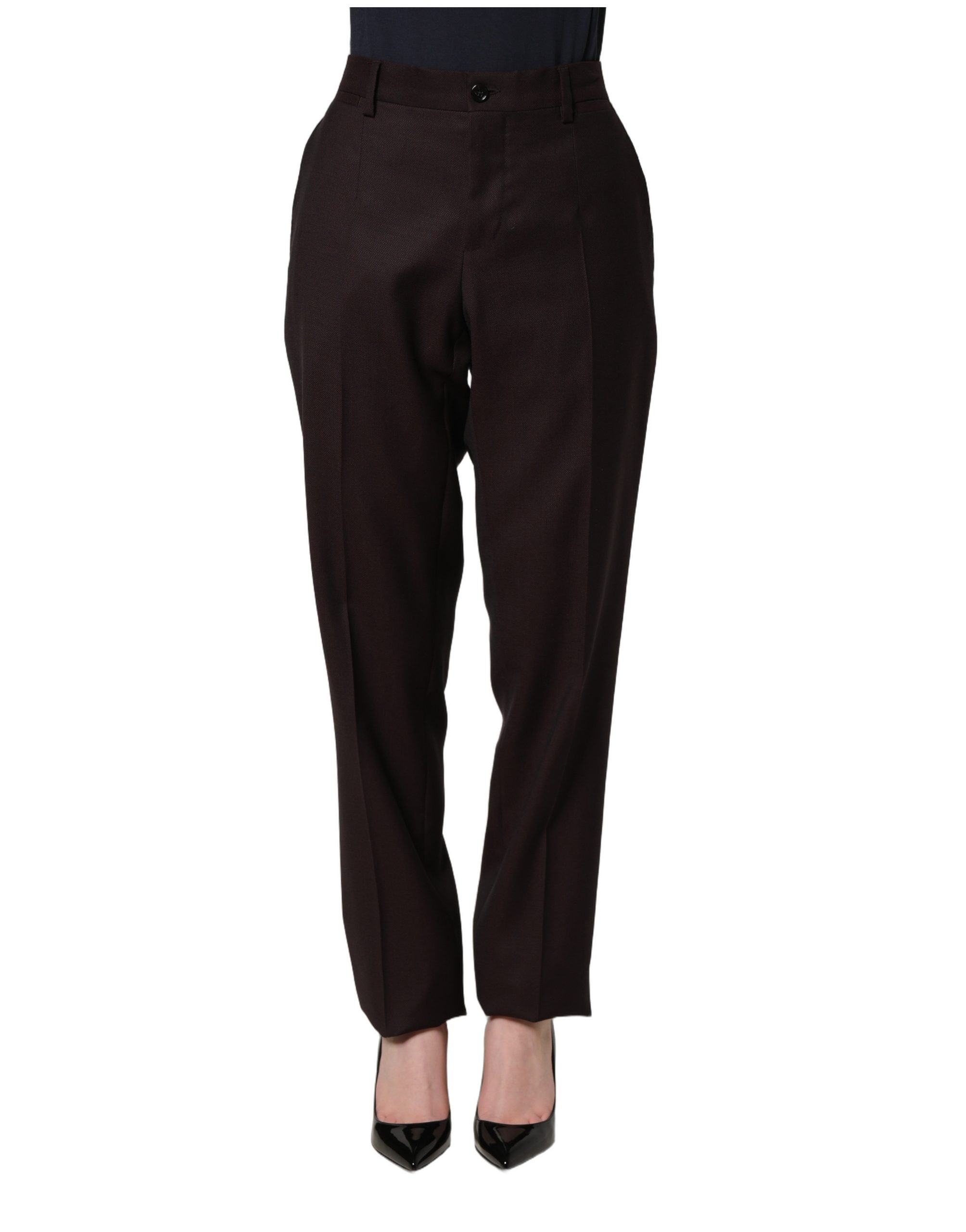 Brown Straight Leg Dress Silk Trousers Pants