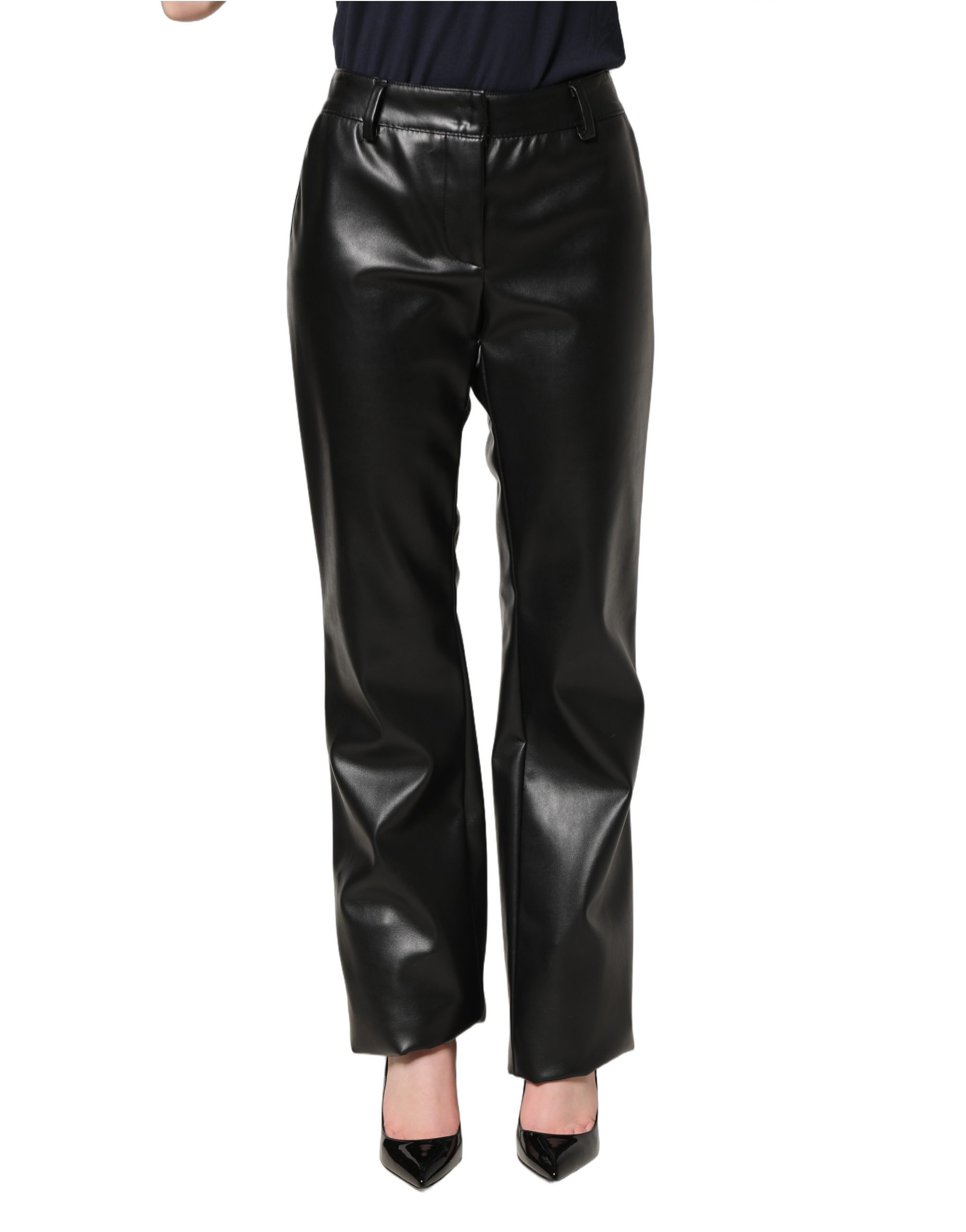 Black PU Leather High Waisted Trouser Pants