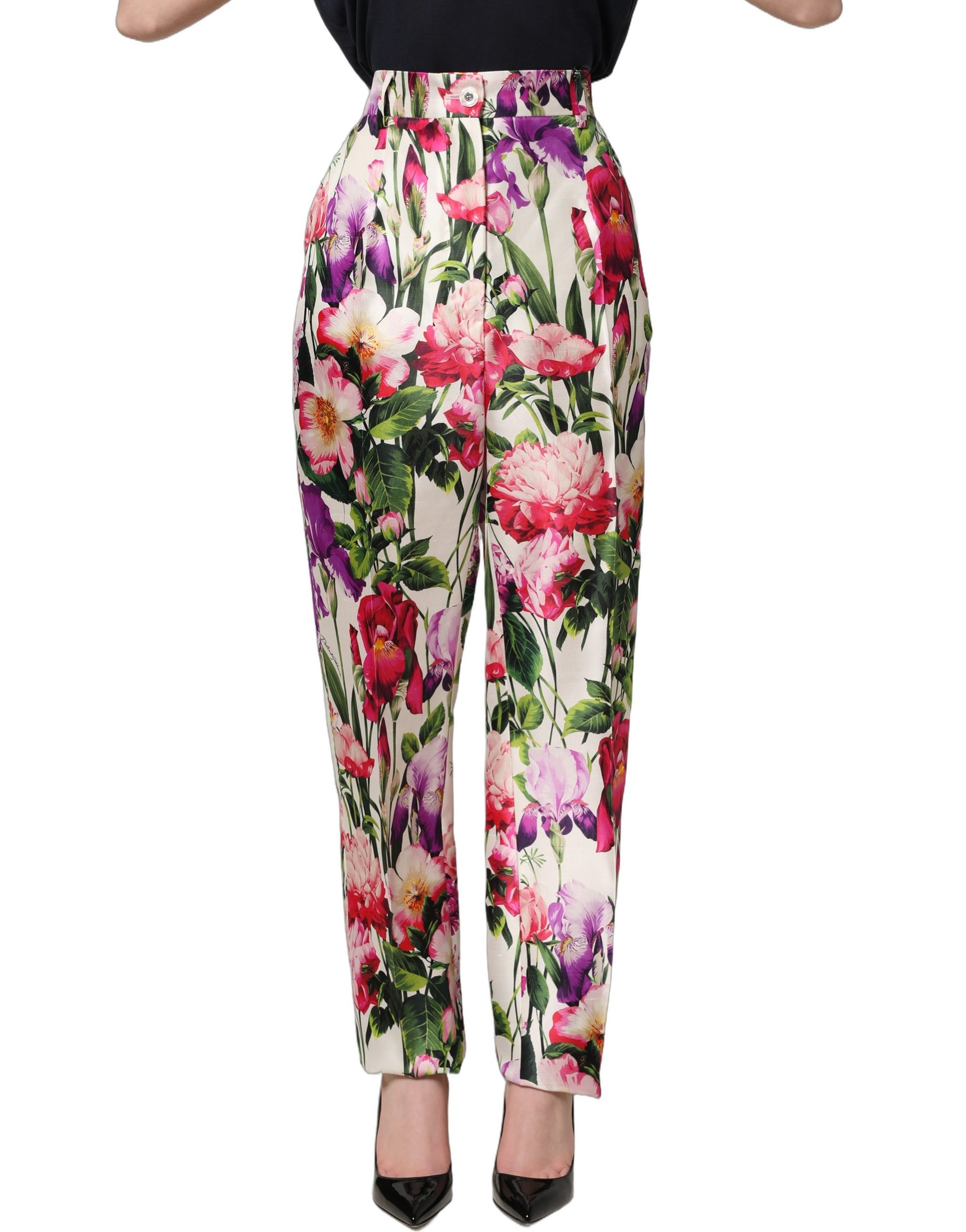 Multicolor Floral Print Tapered Trouser Pants