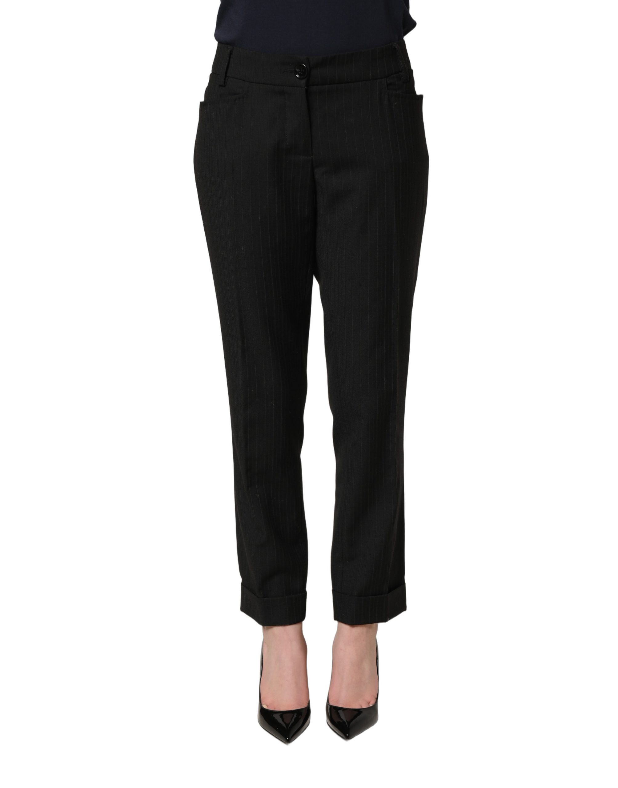 Black Mid Waisted Polyester Trouser Pants
