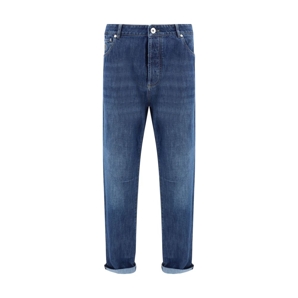 Blue Cotton Straight-Leg Jeans