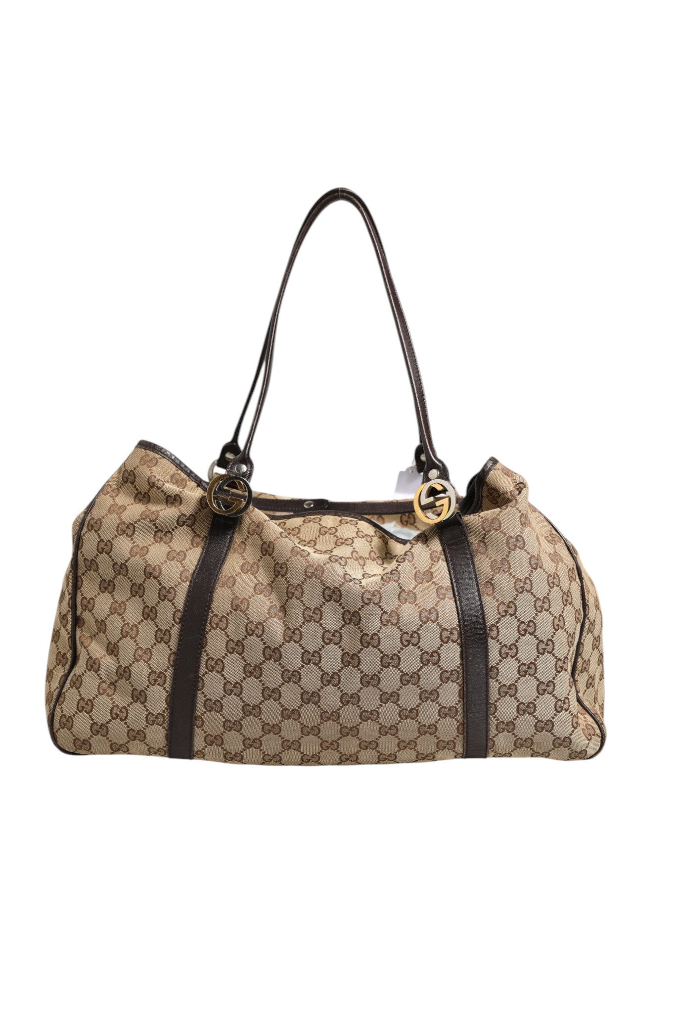 Beige and Black Canvas Twins Medium Tote Bag