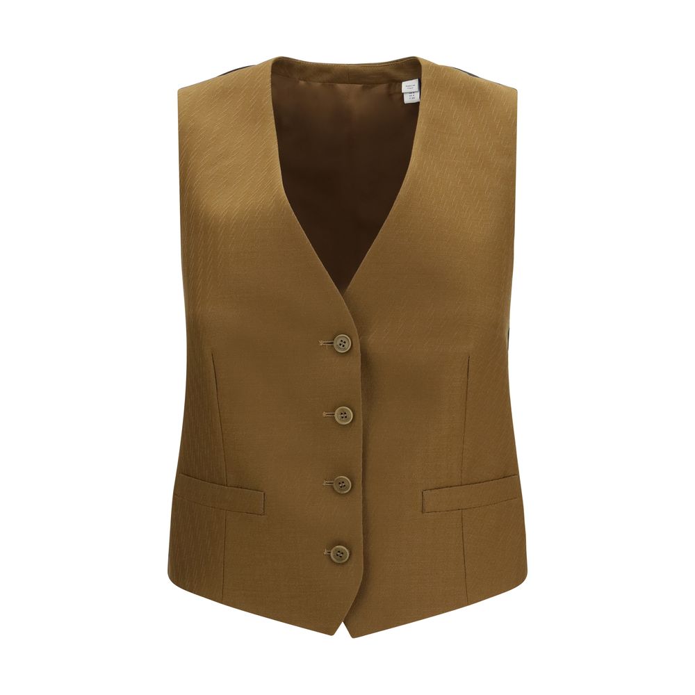 Burberry Brown Wool Oves Aries Sleeveless Jacket Clothing - Women