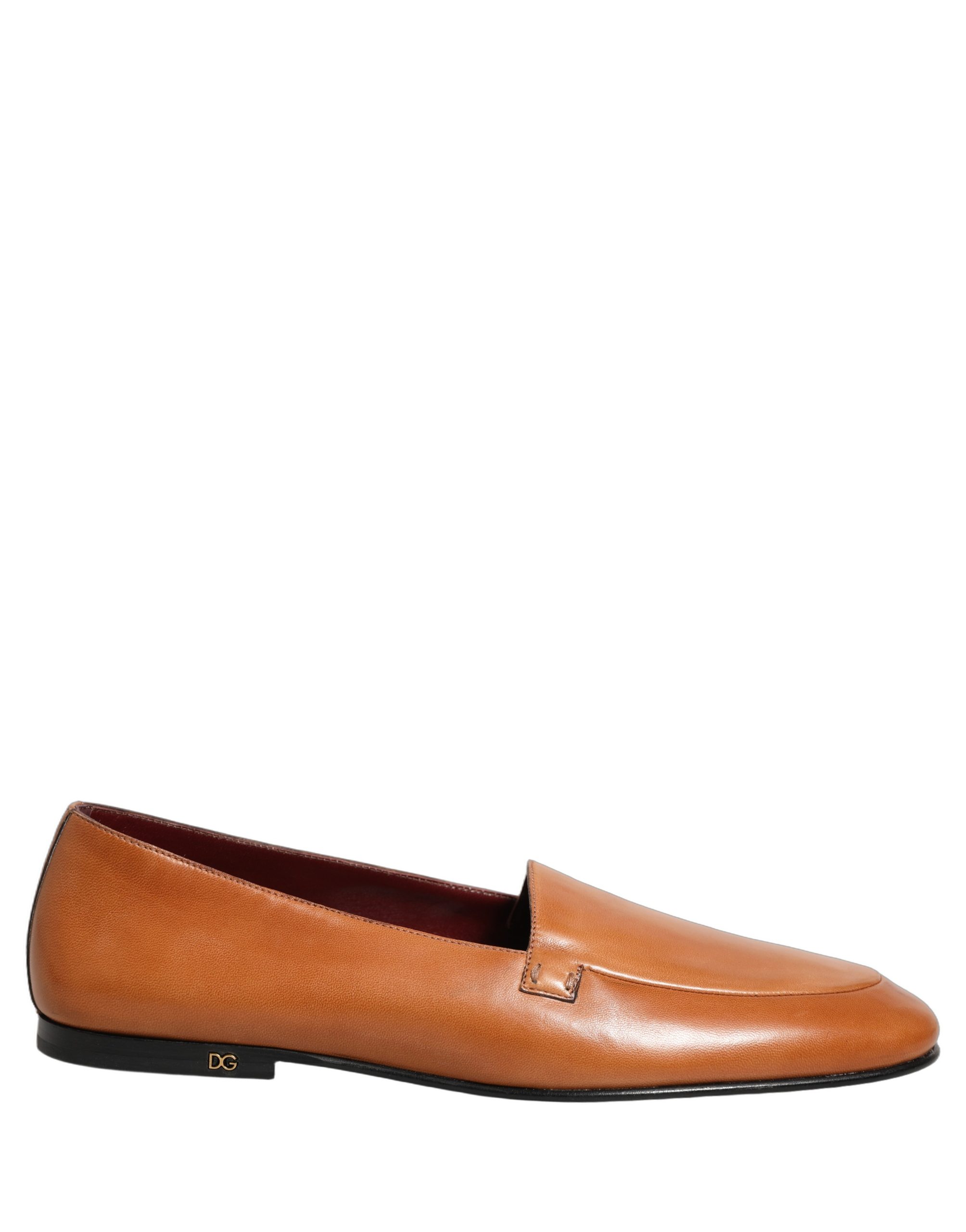Brown Leather Logo Slip On Men Loafers Shoes