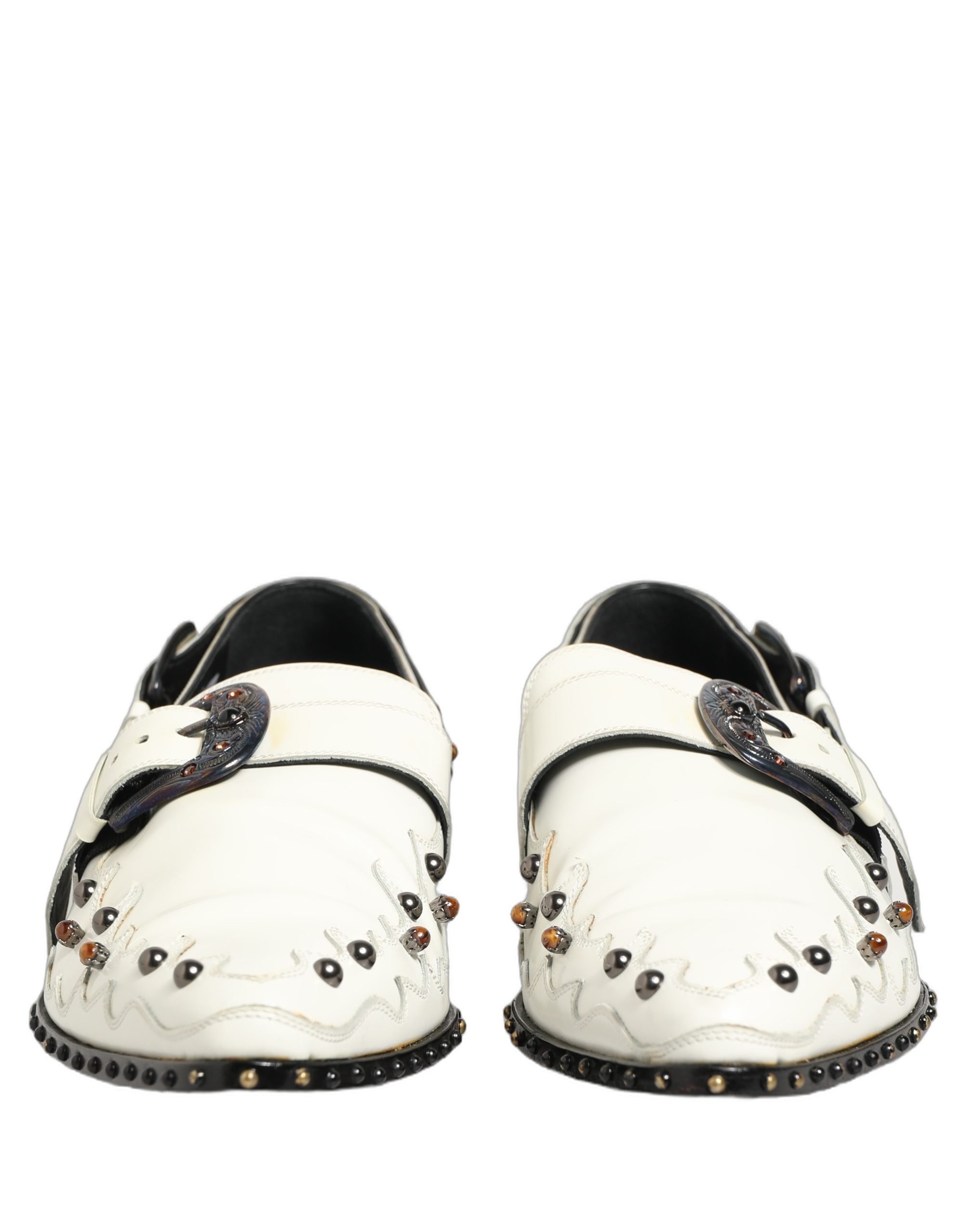 White Studded Formal Dress Monk Strap Shoes