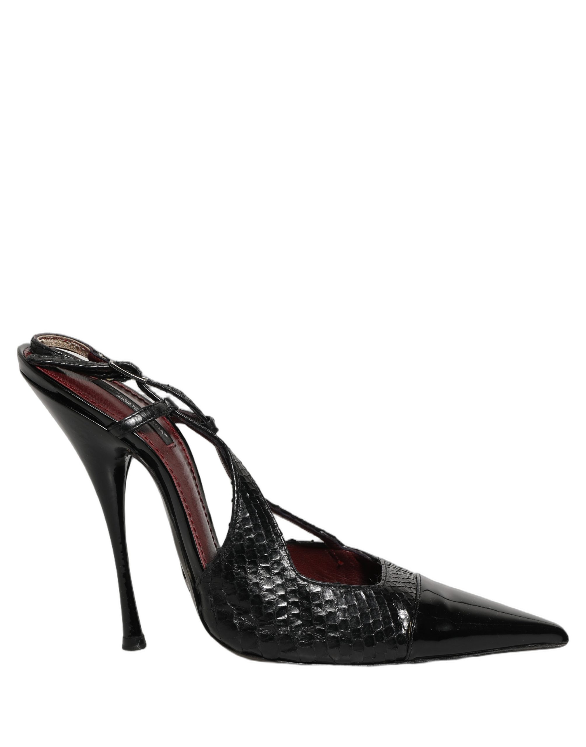 Black Exotic Patent Leather Slingback Pumps Shoes
