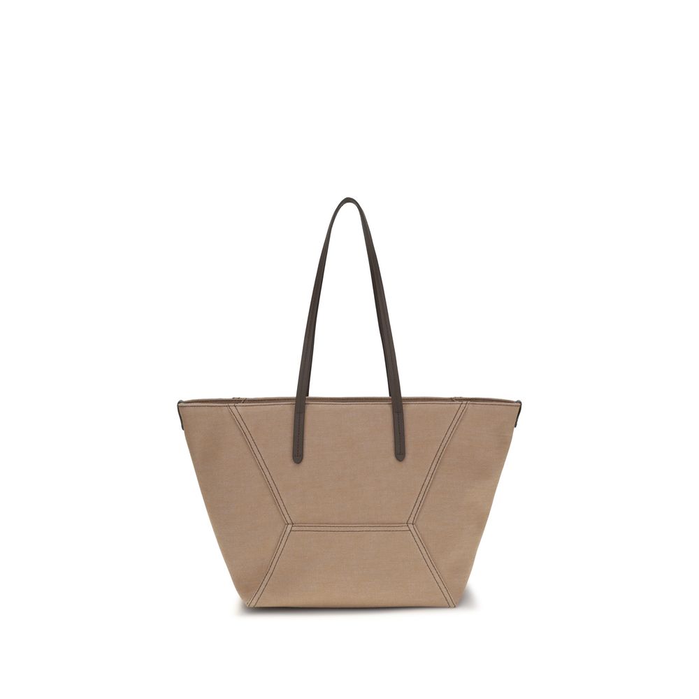 Brunello Cucinelli Beige Cotton Shoulder Women's Bag