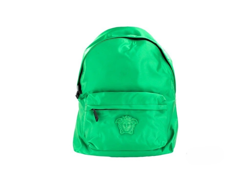 Versace Large Bright Green Nylon Fabric Medusa Shoulder Backpack Bookbag Black - Women