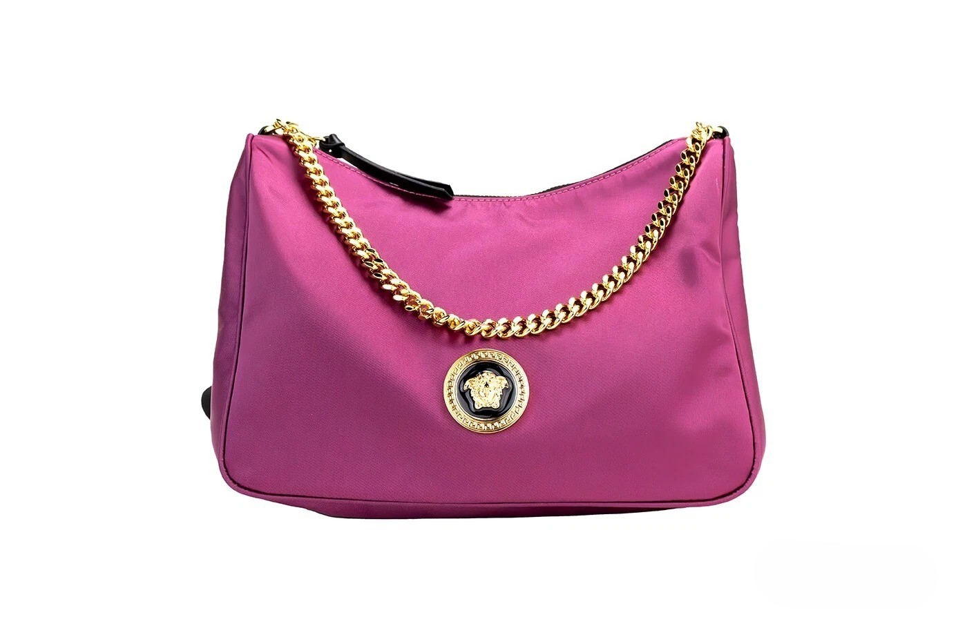 Versace Small Dahlia Nylon Fabric Medusa Pendant Crossbody Shoulder Purse Bag Gold Leather - Women