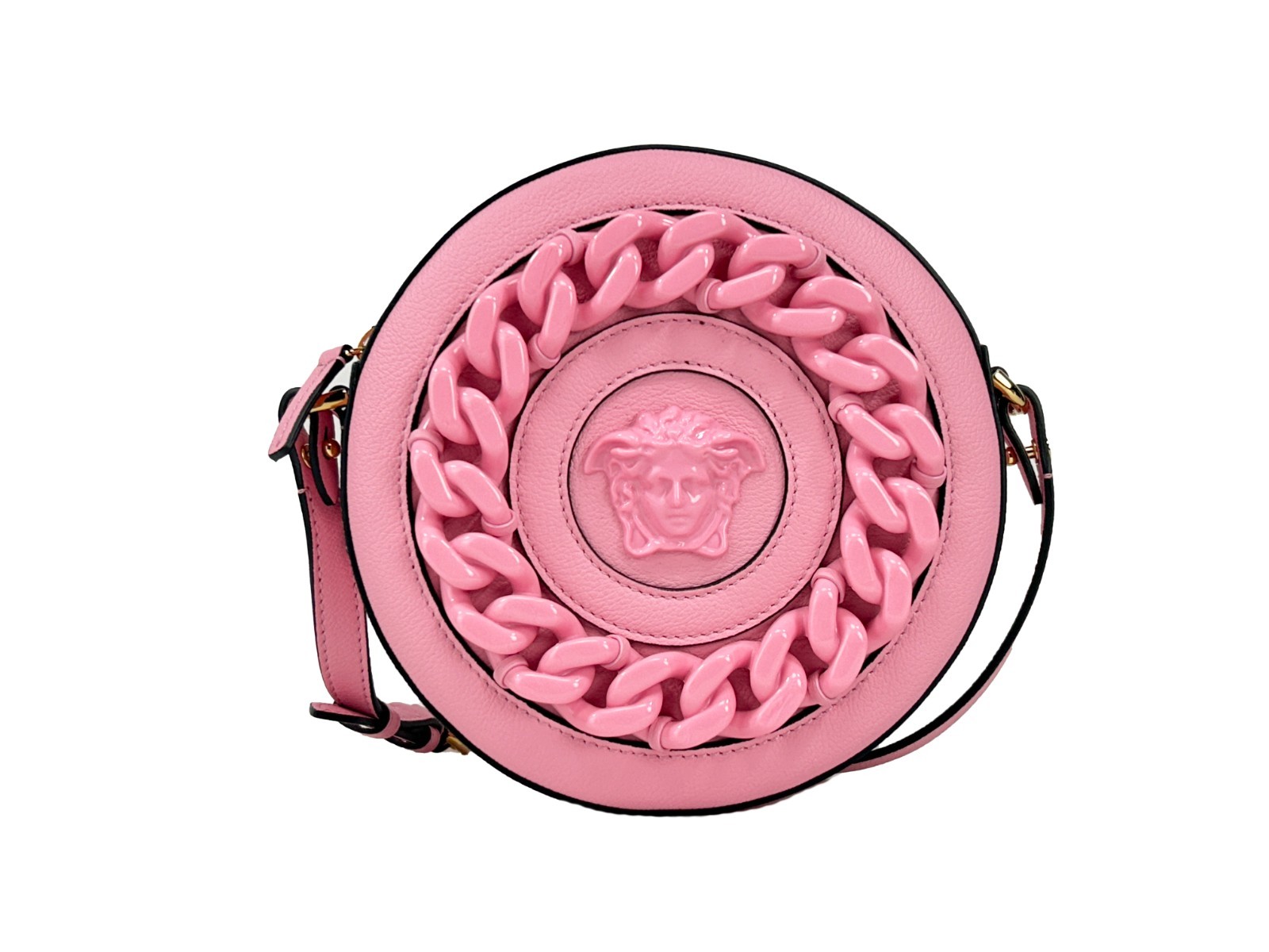 Versace Round Disco Leather Camera Case Crossbody Bag Gold - Women