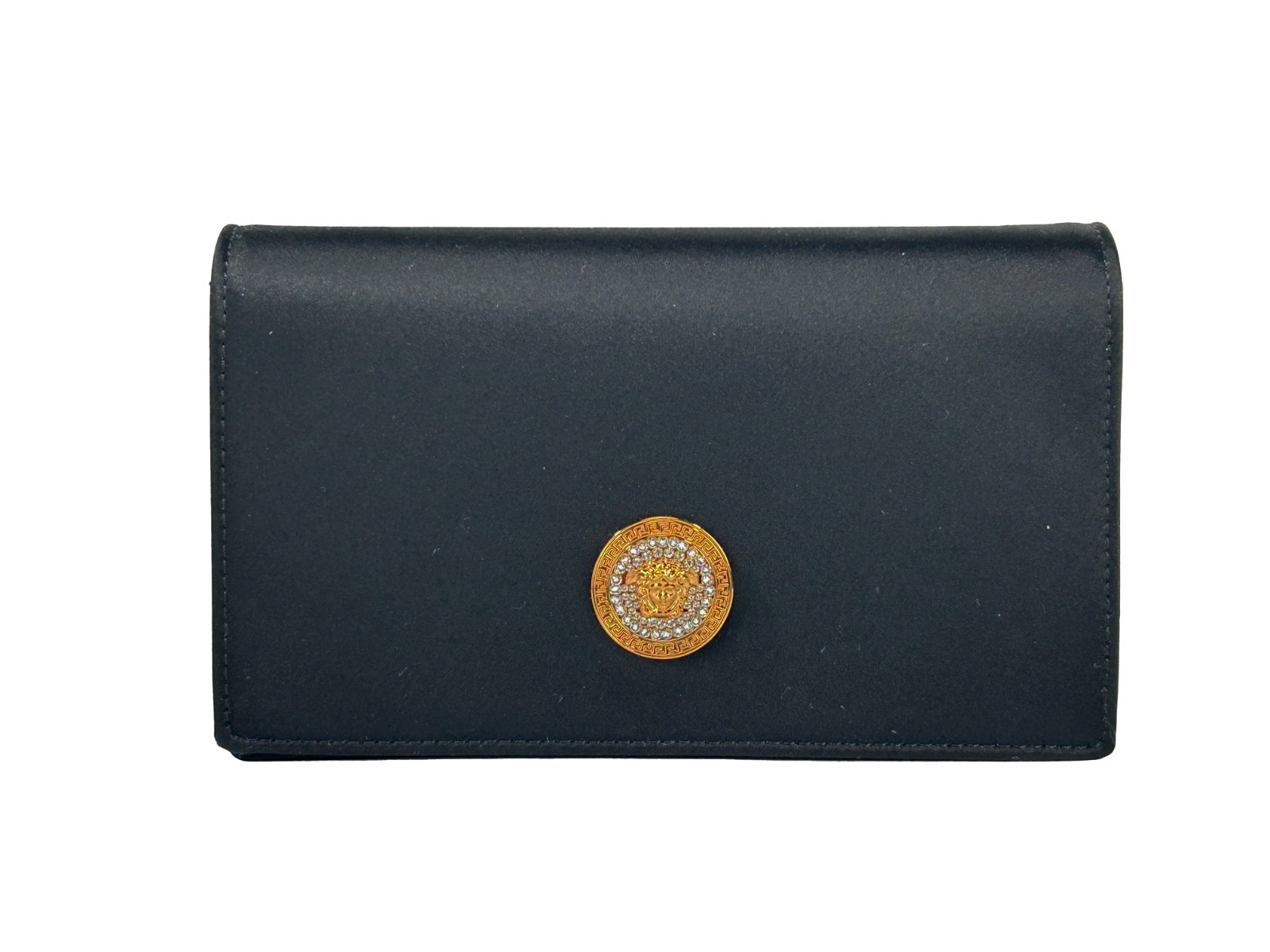 Versace Mini Chain Black Crossbody Wallet Bag Gold Fabric - Women