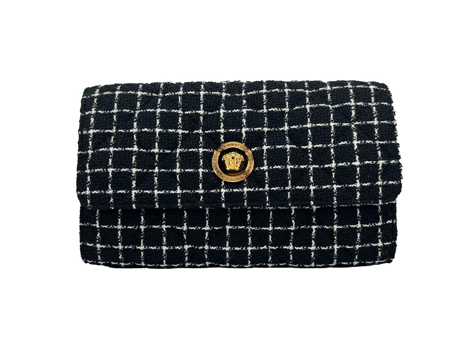 Versace Wallet On A Chain Fabric Black Crossbody Bag