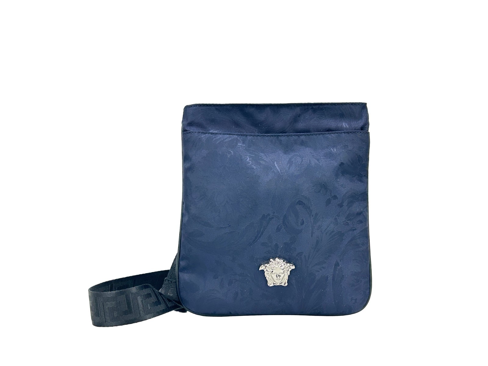 Versace Medusa Flat Crossbody Bag Silver Canvas - Women