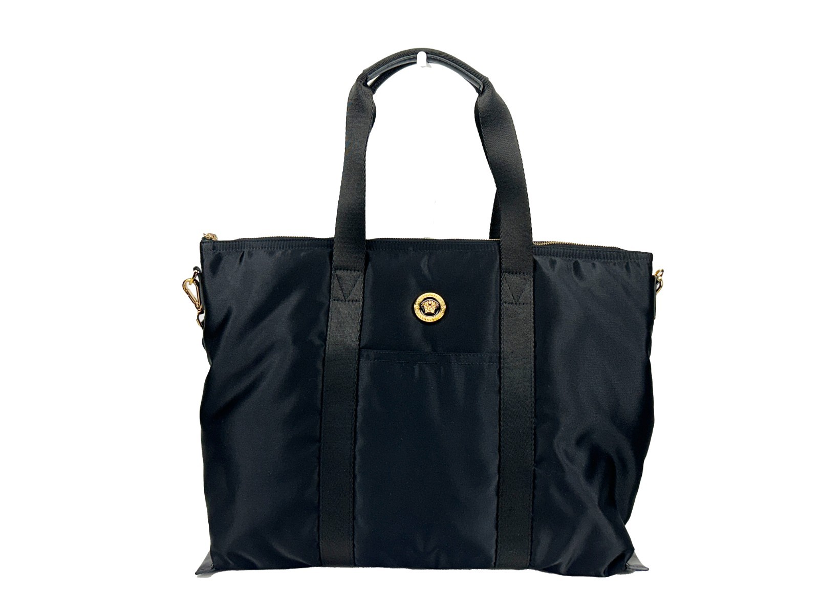 Versace Black Nylon Fabric La Medusa Shoulder Tote Bag Gold - Women