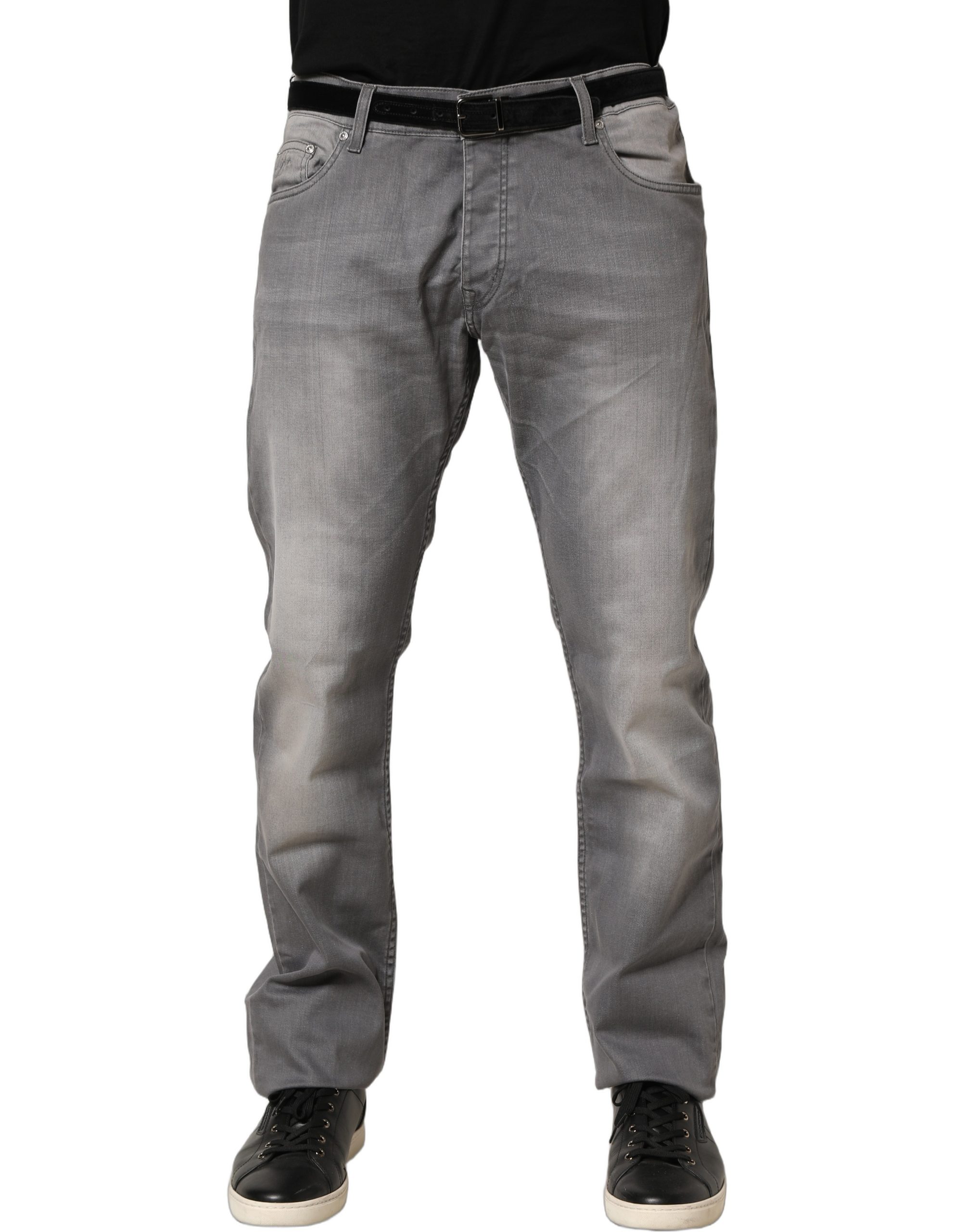 Gray Washed Mid Waist Straight Men Denim Trouser Jeans