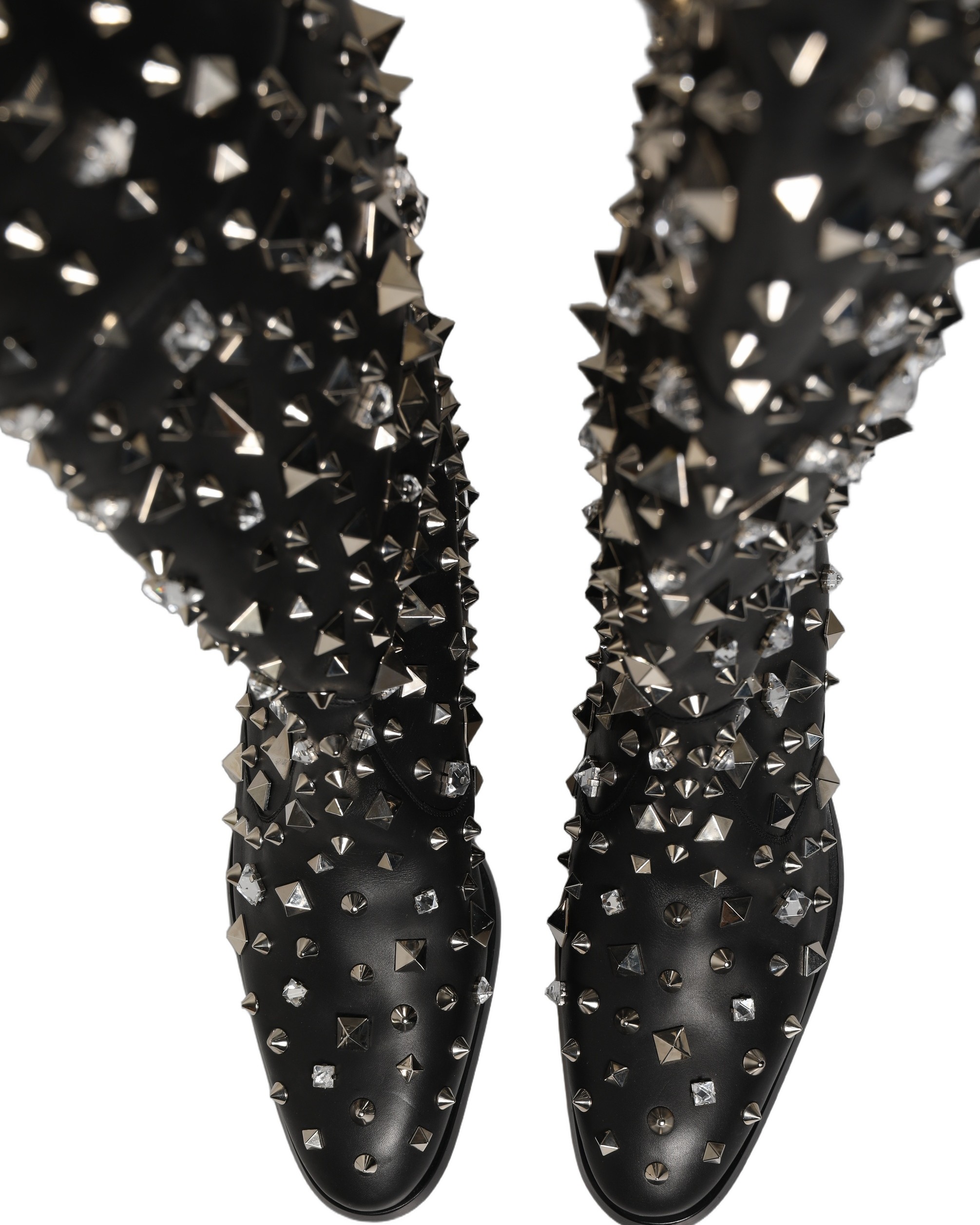 Dolce & Gabbana Black Crystal Embellished High Boots Shoes Leather Accessory - Men