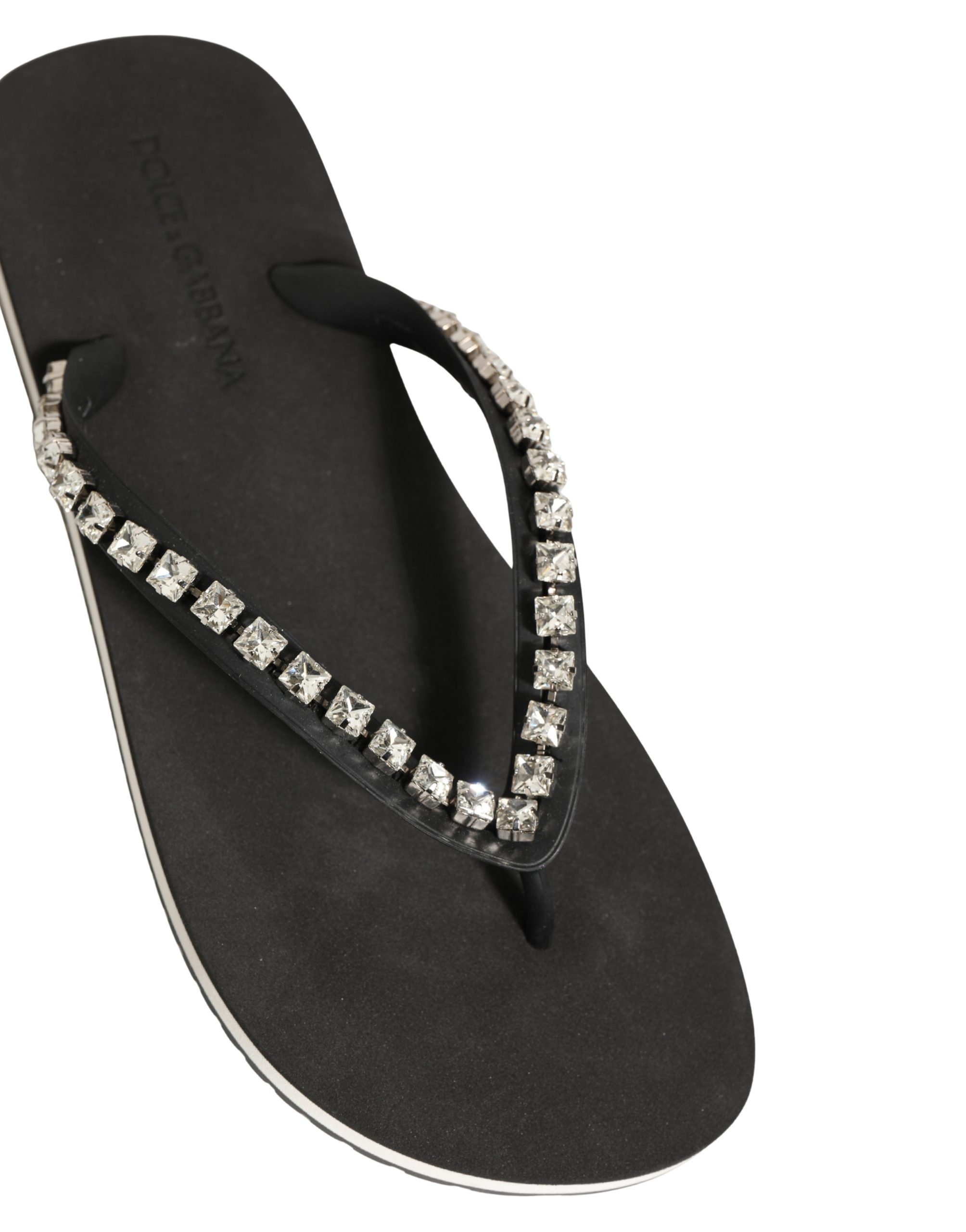 Dolce & Gabbana Black Embellished Rubber Flip Flops Men Shoes Accessory - Men