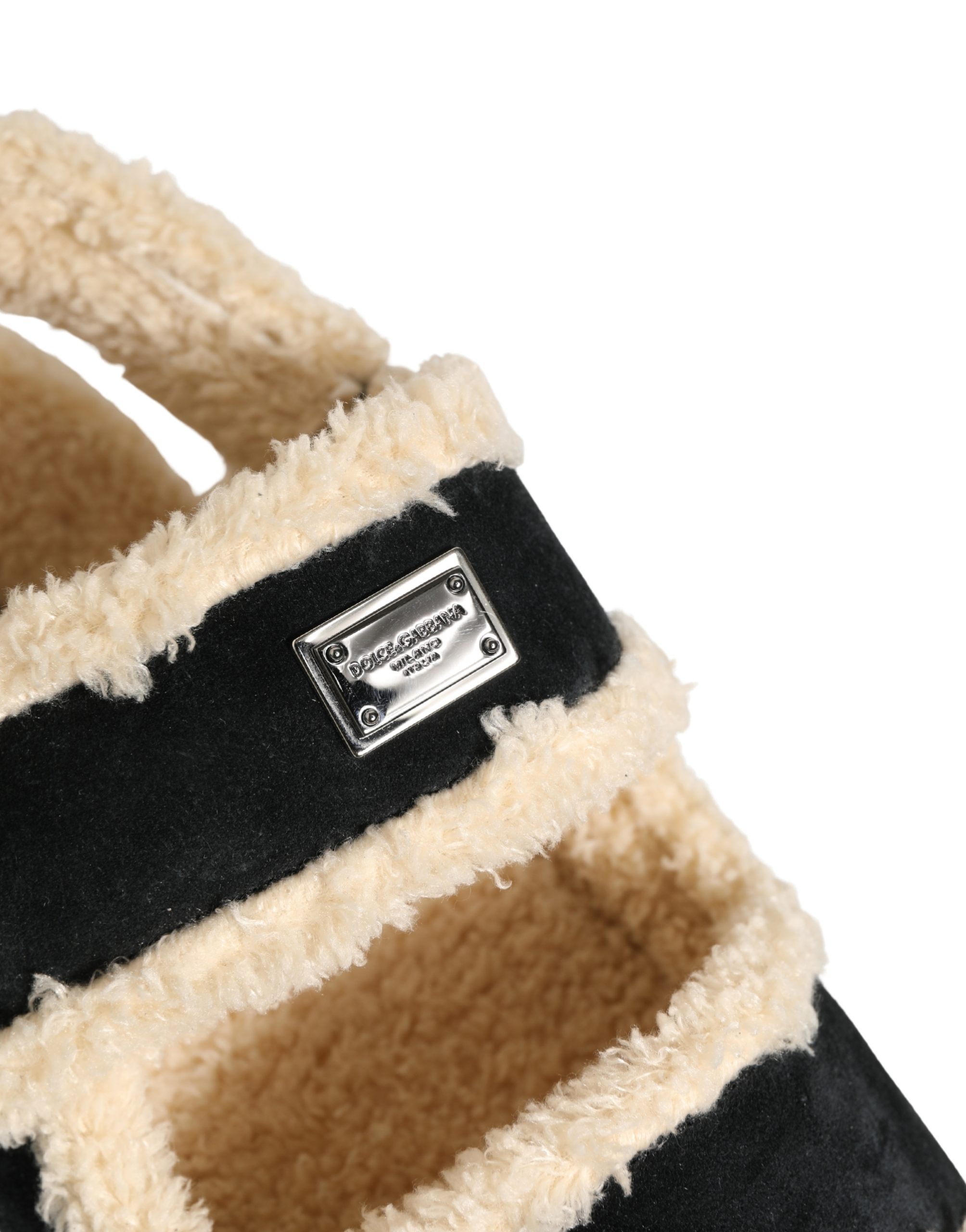 Dolce & Gabbana Beige Black Faux Fur Flats Men Sandals Shoes - Men