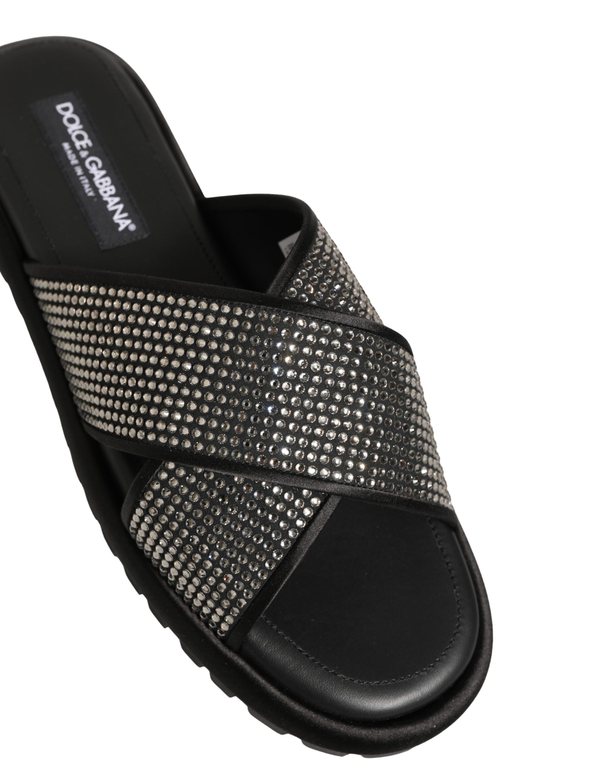 Black Strass Criss Cross Slide Sandals Shoes