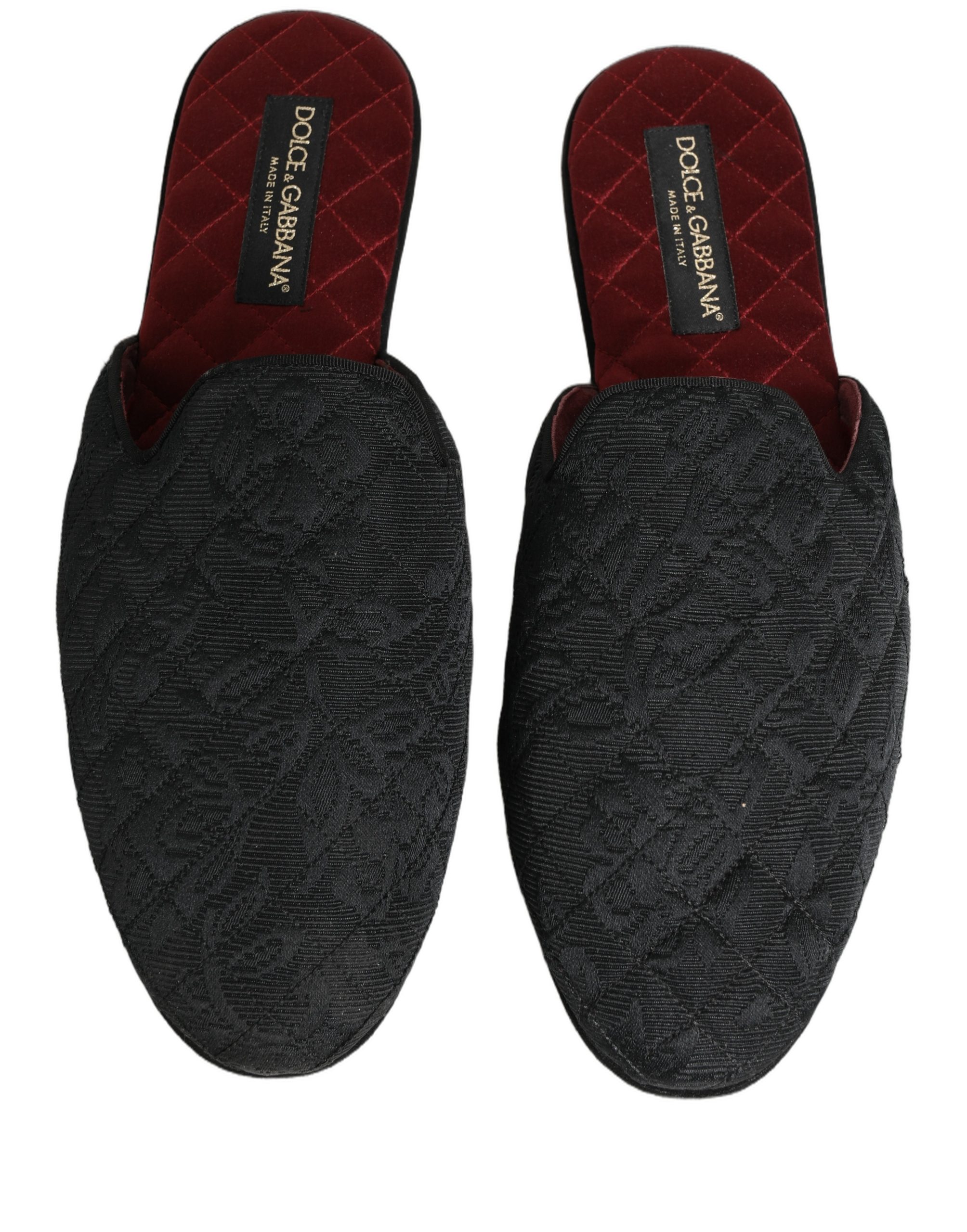 Black Floral Brocade Slides Slippers Shoes