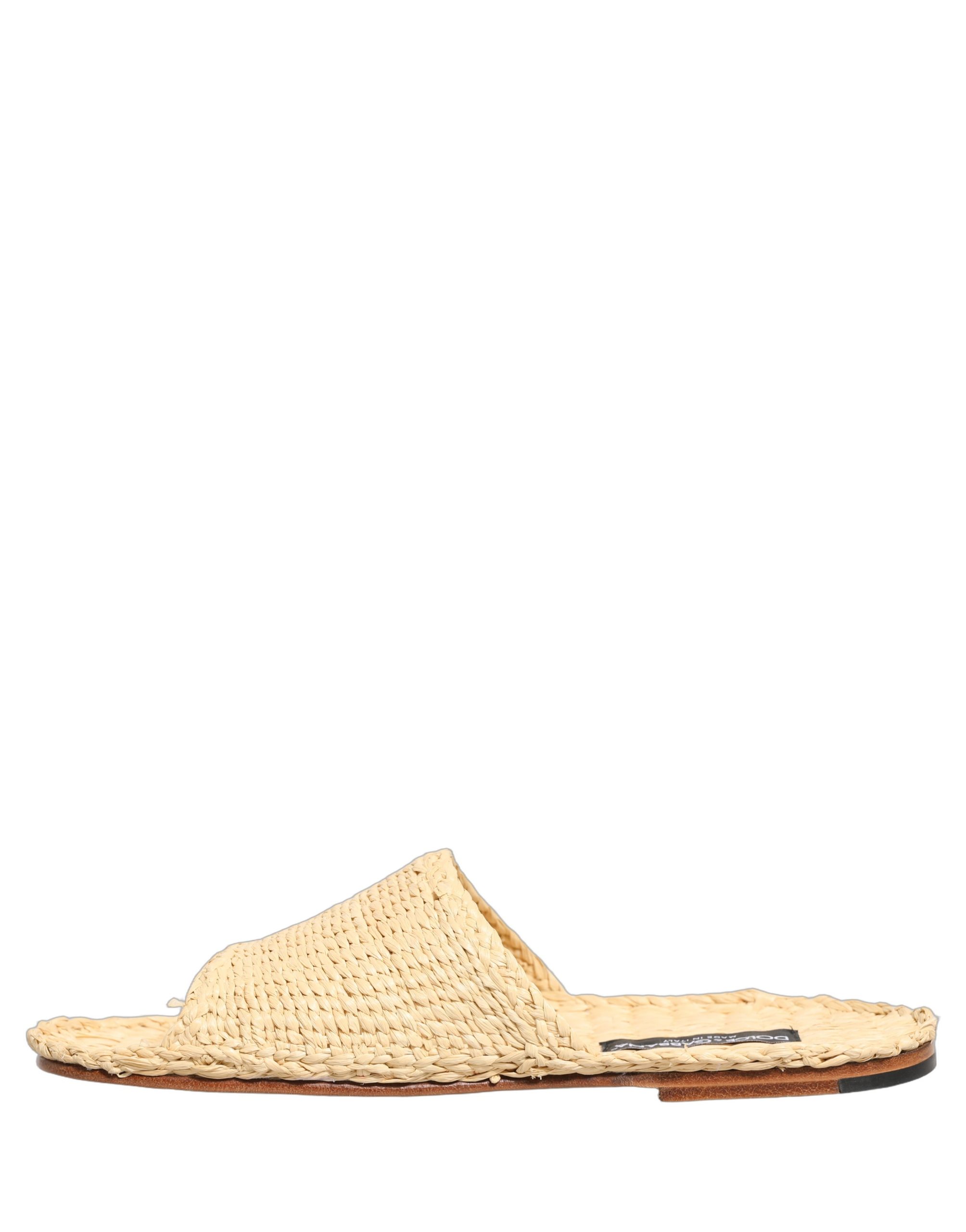 Beige Straw Raffia Slides Sandals Flats Shoes
