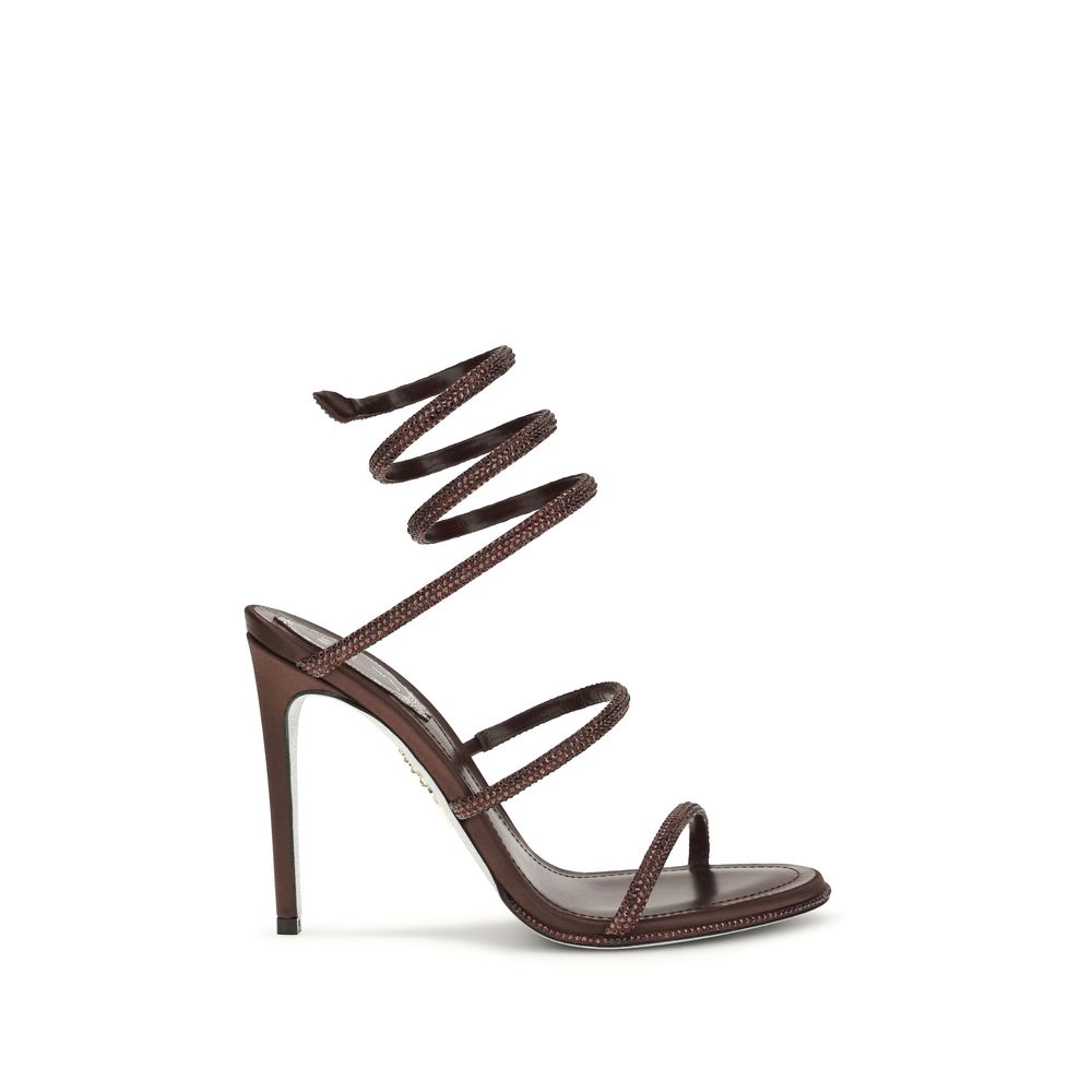 Brown Silk Stiletto Heel Sandals