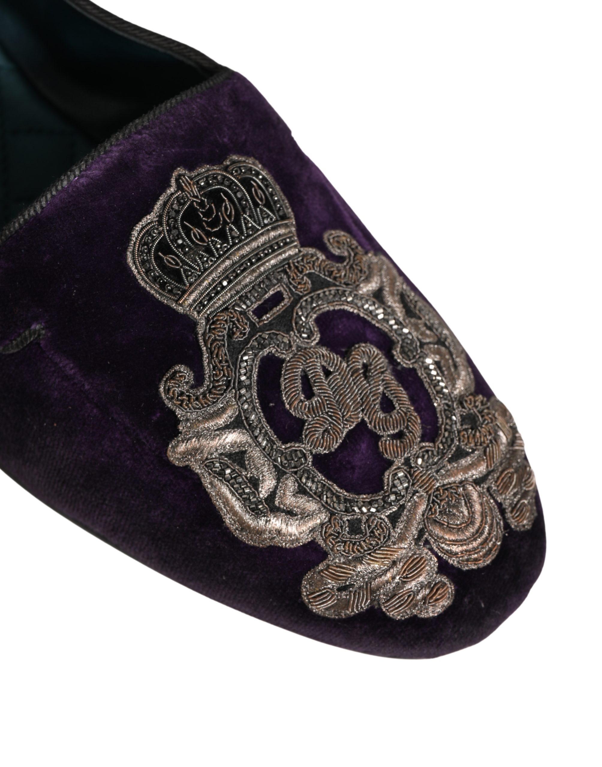 Purple Velvet Crown Embroidery Loafers Shoes
