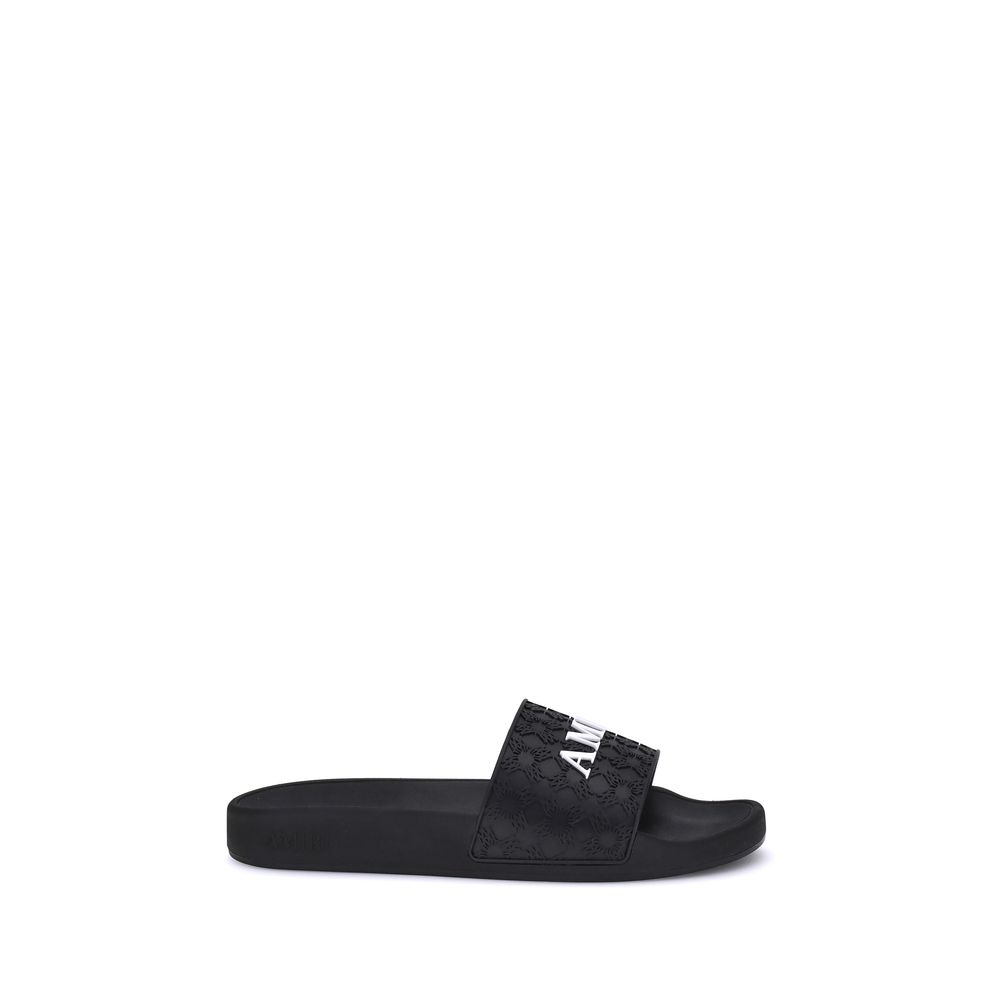 Black Rubber Flat Sandals