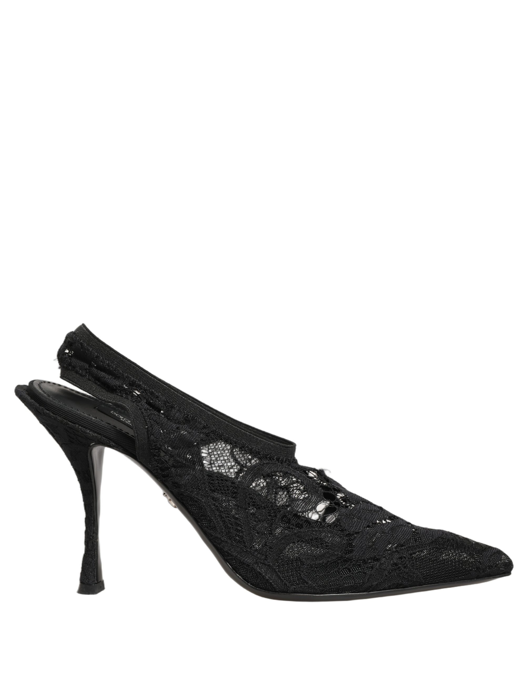 Black Lace Pointed Toe Slingback Pumps Shoes