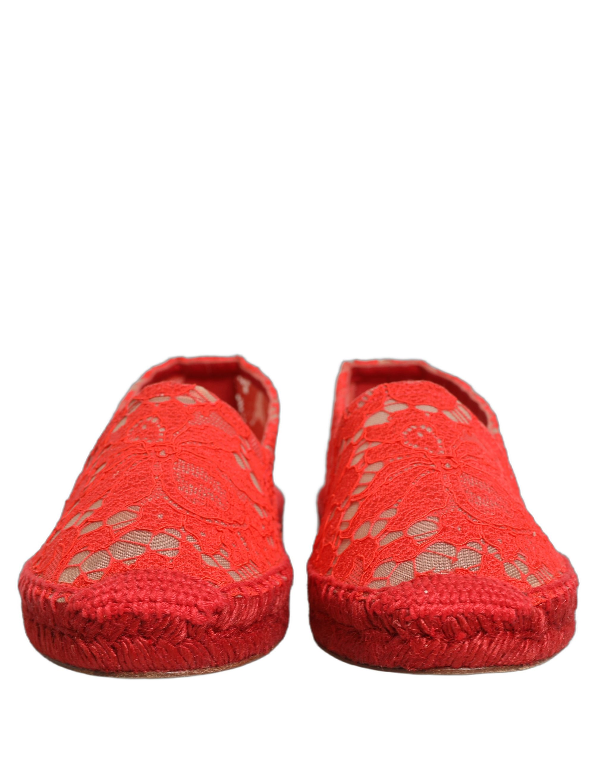 Red Taormina Lace Espadrille Flats Shoes