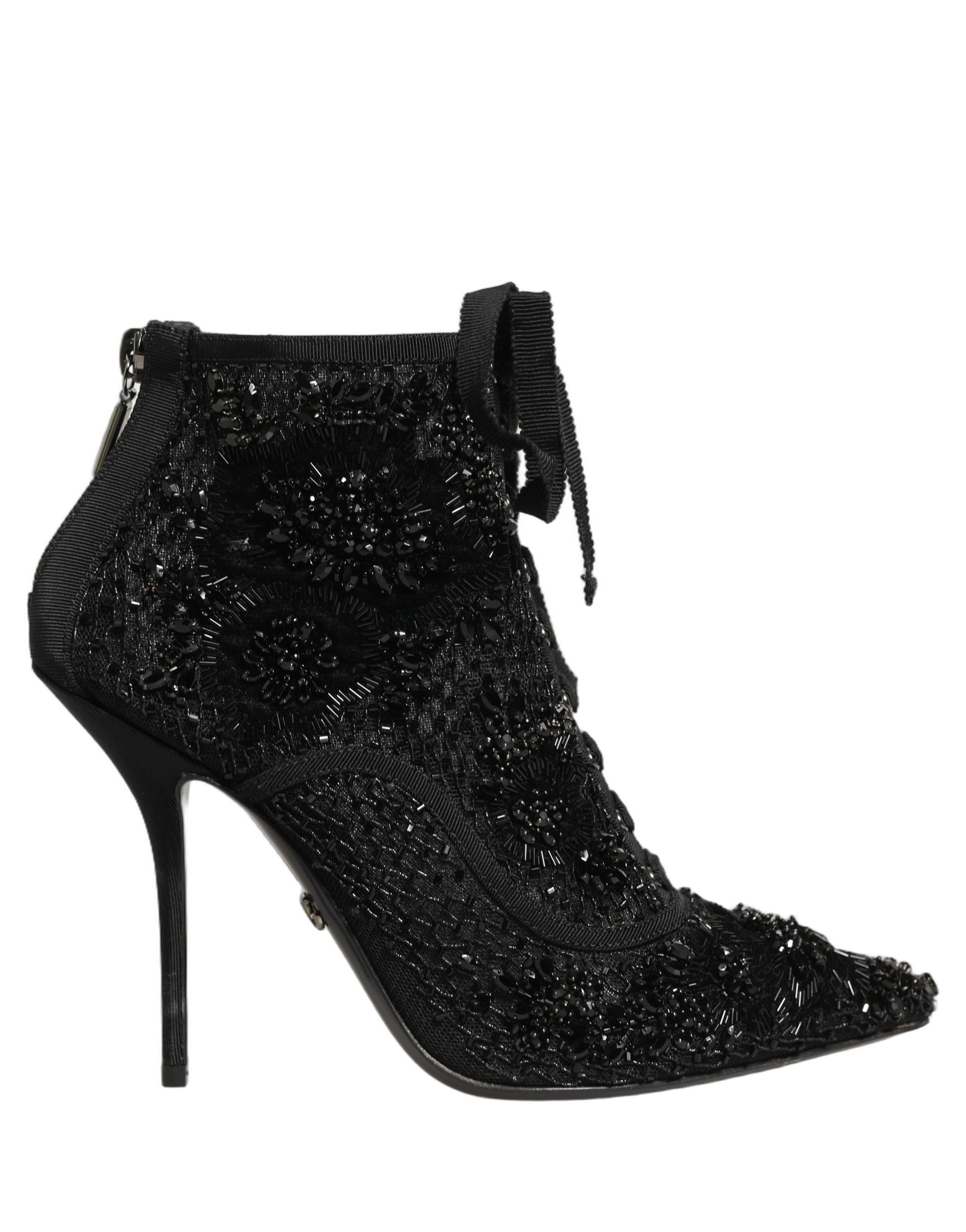 Black Embellished Mesh Ankle Boots Shoes
