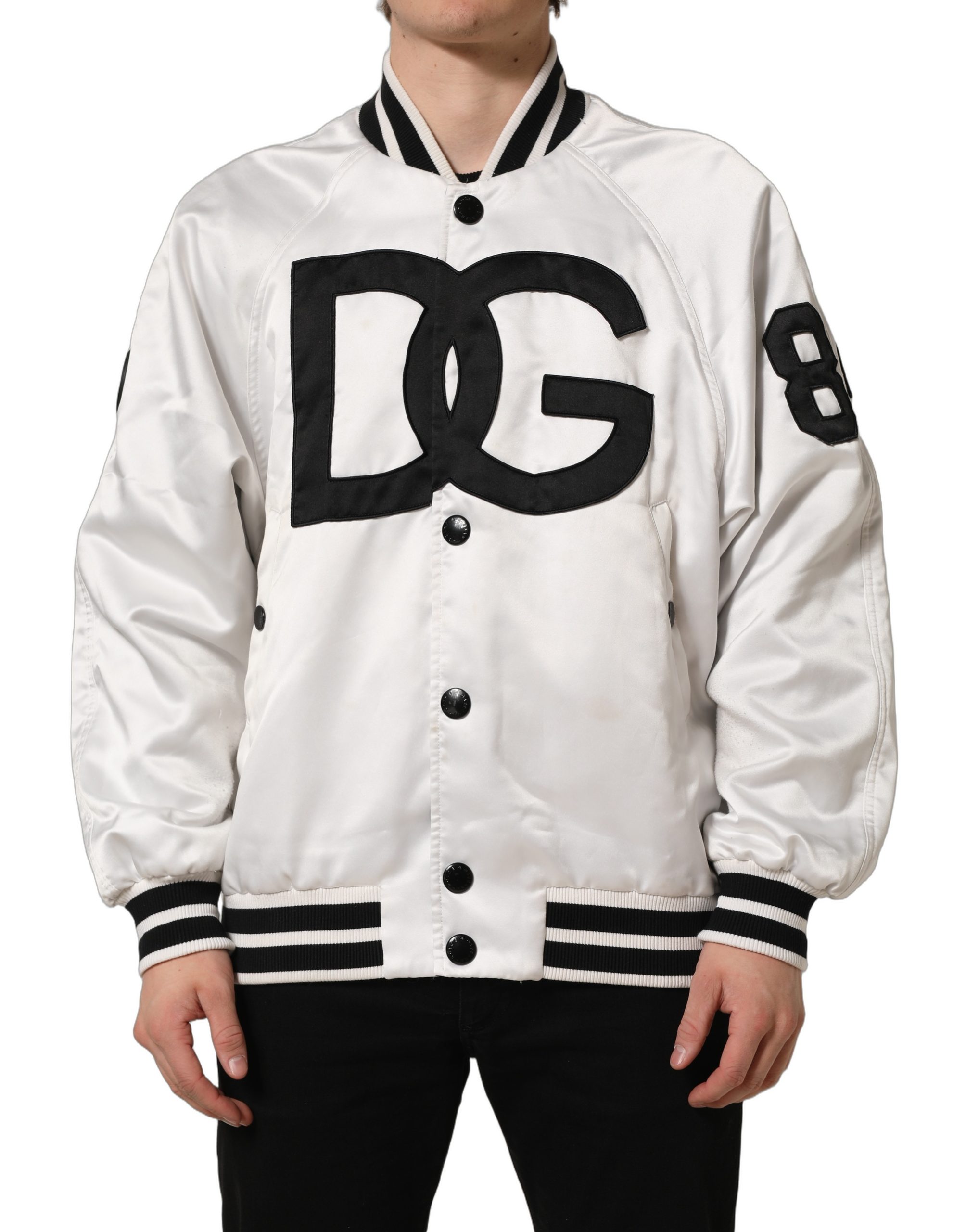 White DG Logo Polyester JerseyBomber Jacket