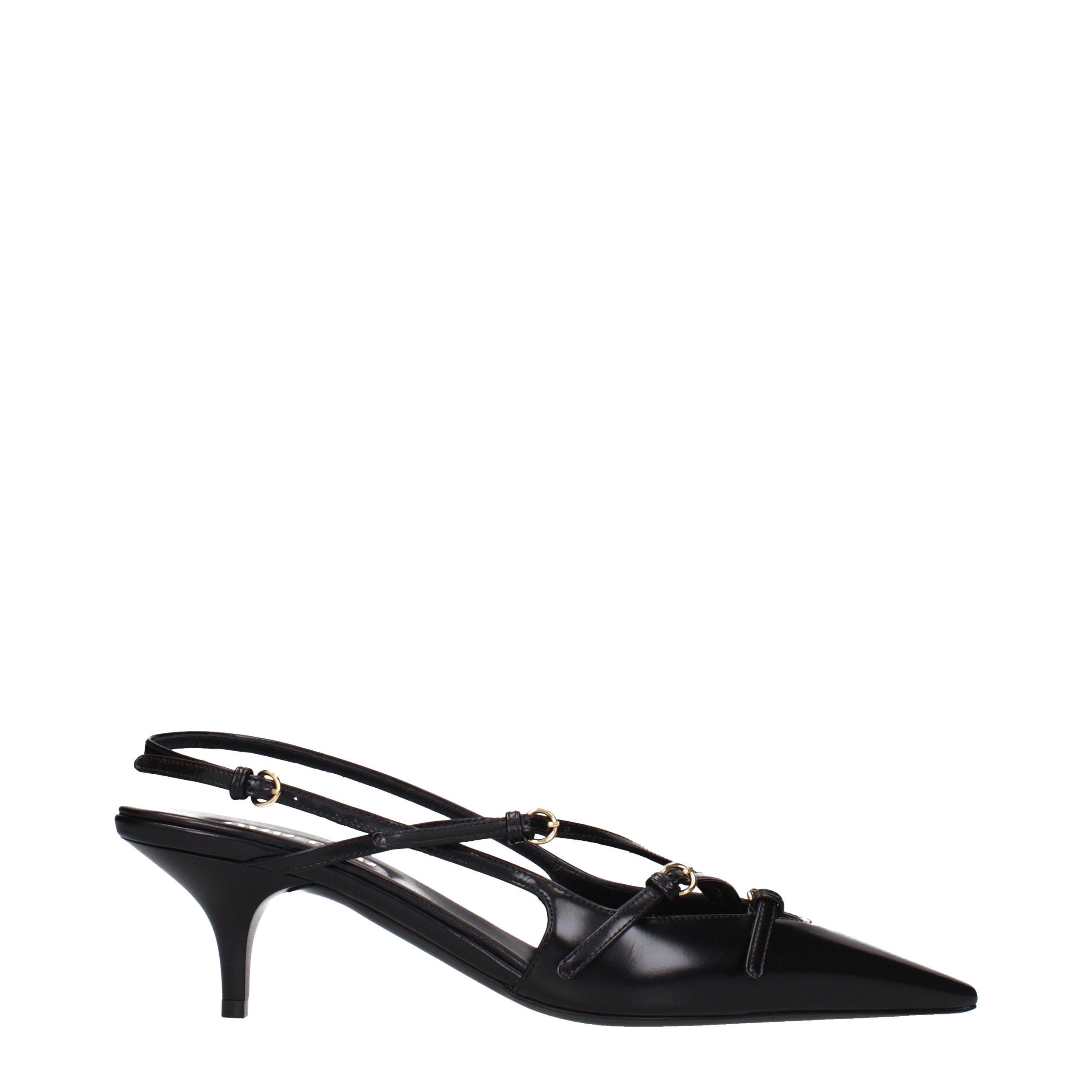 Black Leather High Heel Pumps