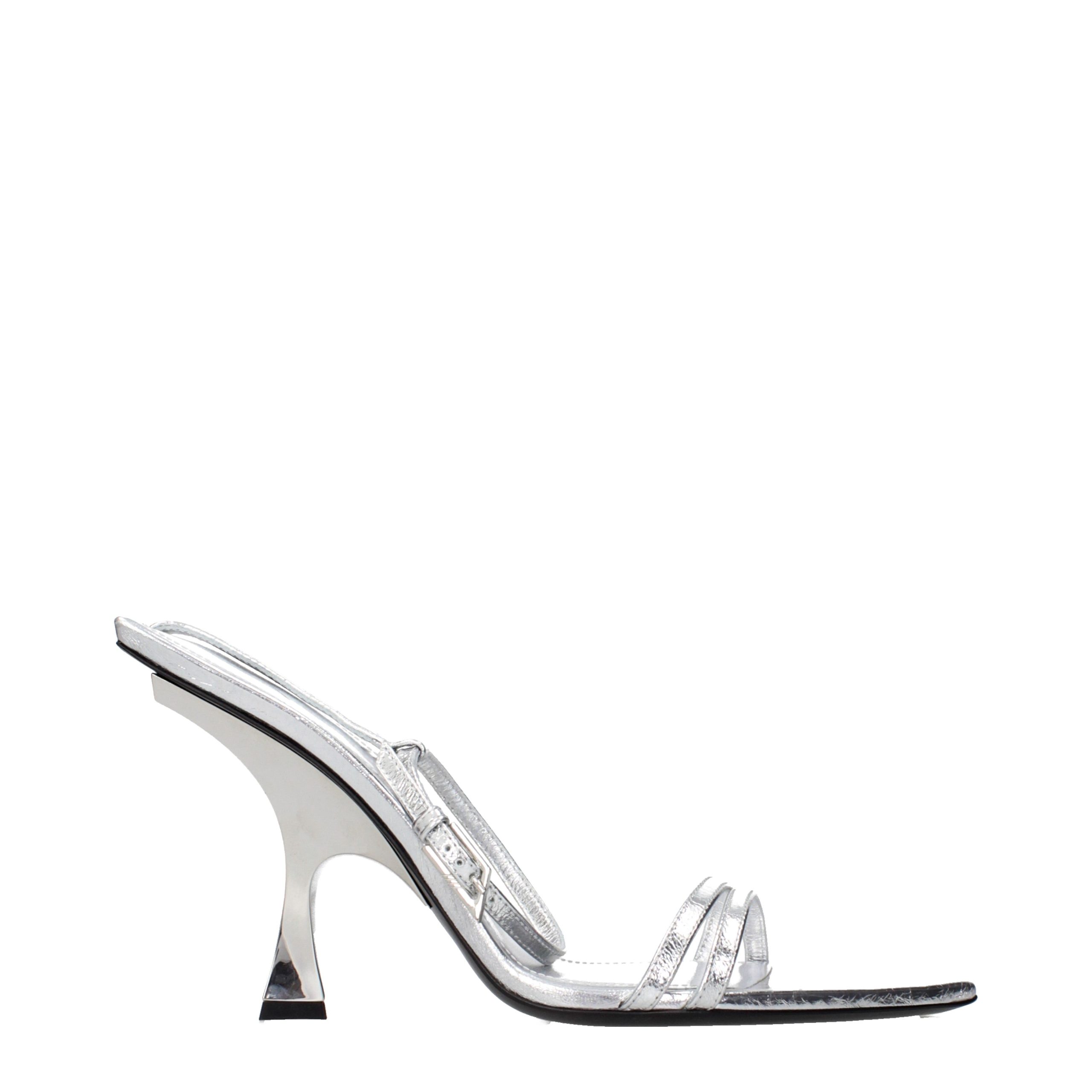 Gray Leather Stiletto Heel Sandals