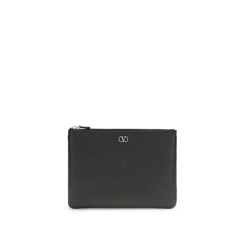 Valentino Garavani Black Calf Leather Bos Taurus Clutch Bag - Men