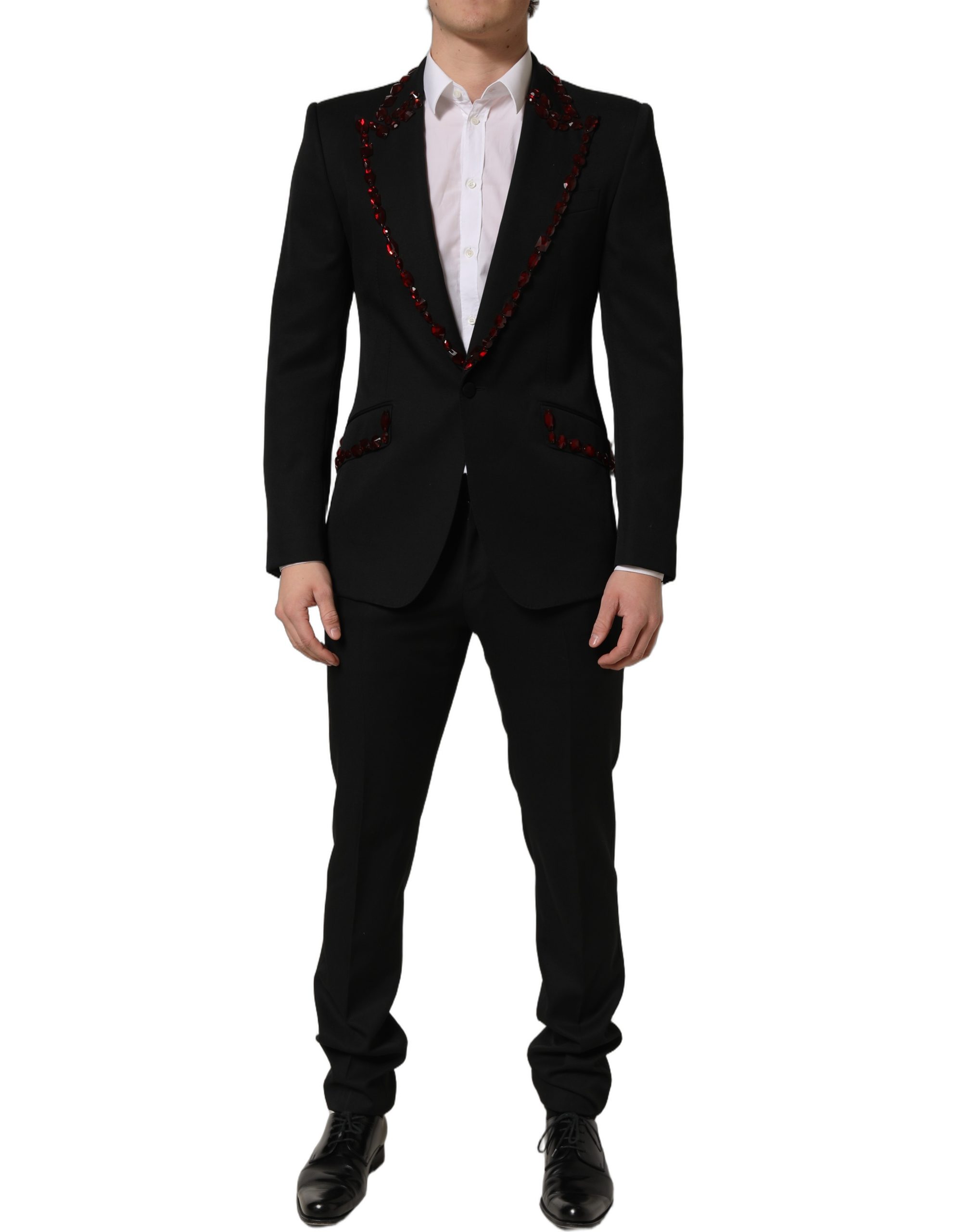 Black Wool Crystal Embellished 2 Piece Suit