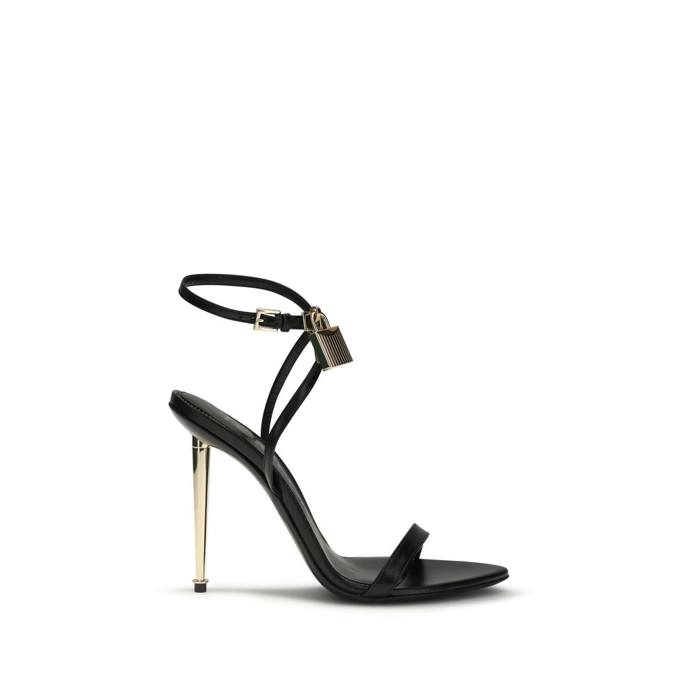 Black Goatskin Stiletto Heel Sandals